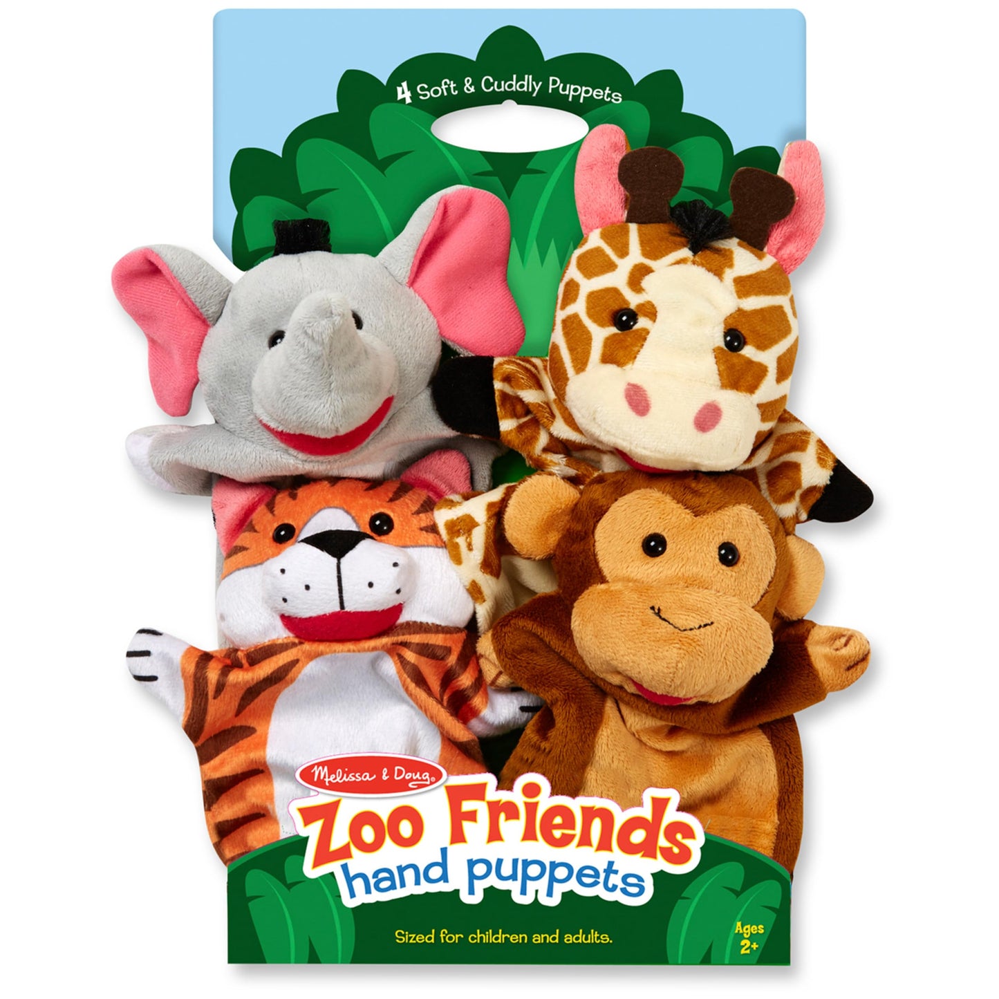 Melissa & Doug Zoo Friends Hand Puppets (Set of 4) - Elephant, Giraffe, Tiger, and Monkey