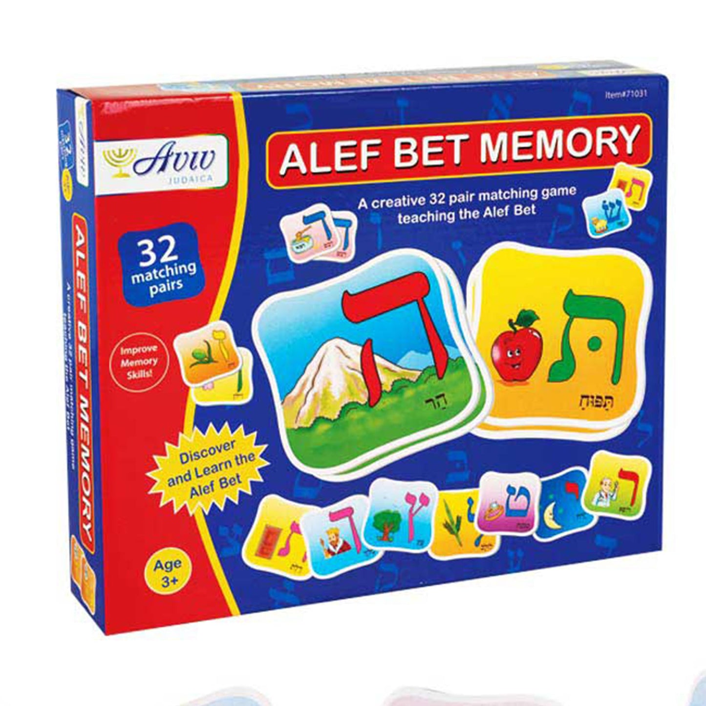 Aviv Judaica Educational Alef Bet Memory Game for Kids Hebrew Teaching Alphabets Games Judaic Childrens Matching Card Game Alef Bais Cards Game
