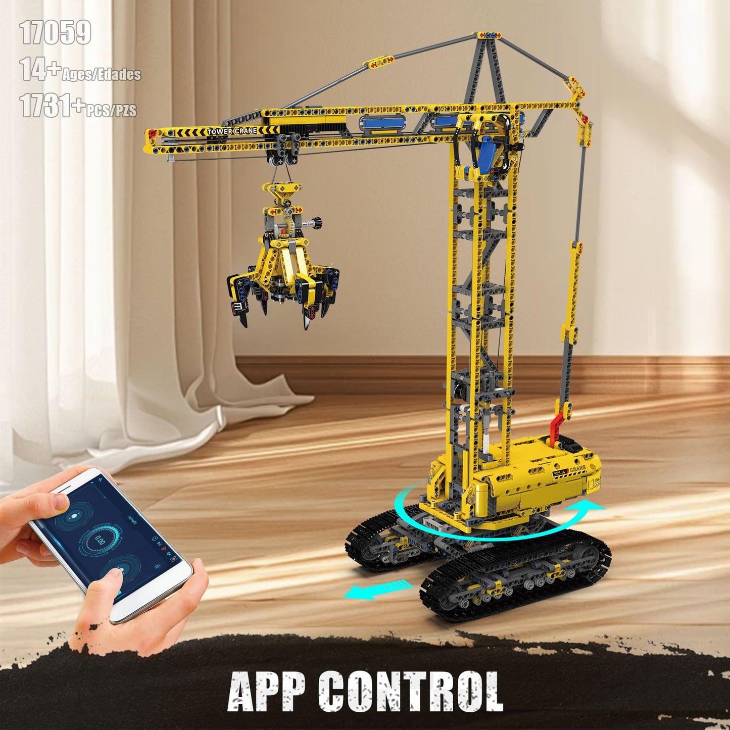 Mould King 17059 Technology Tower Crane Fixture Building Blocks Kit, APP Remote Control Crane Toys, Heavy Crane Model Blocks Set with Motor Toy (1731