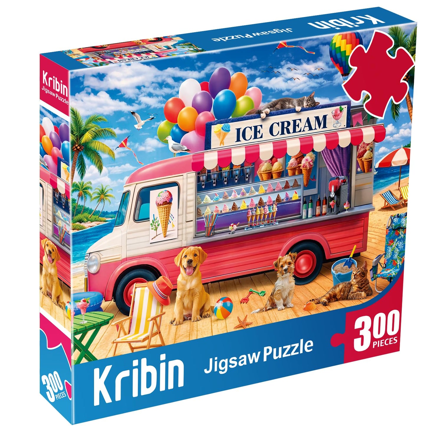 300 Piece Puzzles for Adults Kids Seniors - Ice Cream Truck - Summer Beach Jigsaw Puzzles