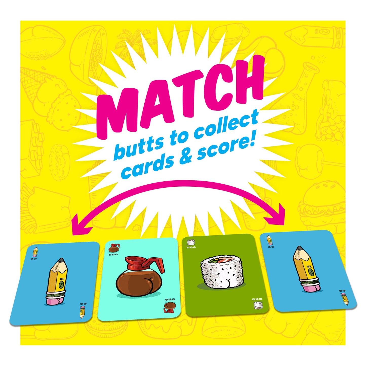 Gamewright Butts On Things Card Game, Fast Funny Family Card Game, 10 Minute Playtime, 2-4 Players, Ages 8+, Silly Butt Art Matching Game for Kids