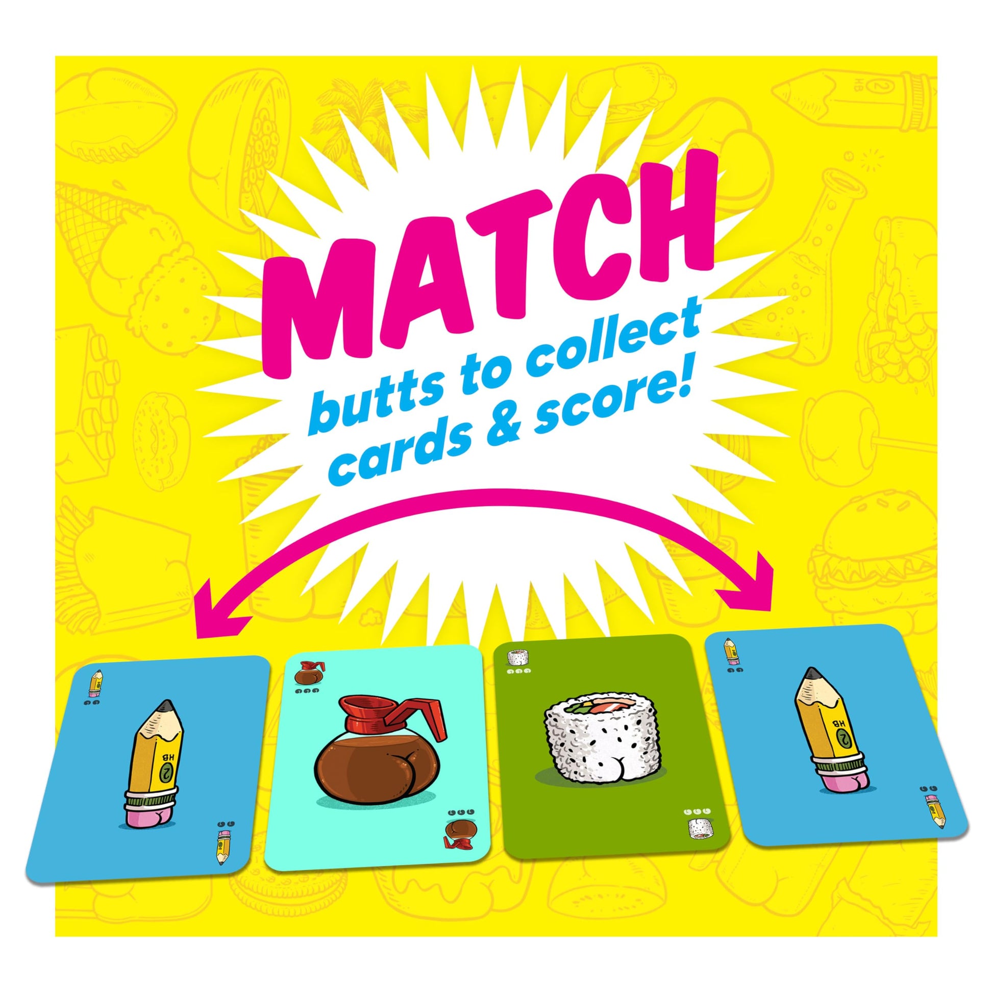 Gamewright Butts On Things Card Game, Fast Funny Family Card Game, 10 Minute Playtime, 2-4 Players, Ages 8+, Silly Butt Art Matching Game for Kids