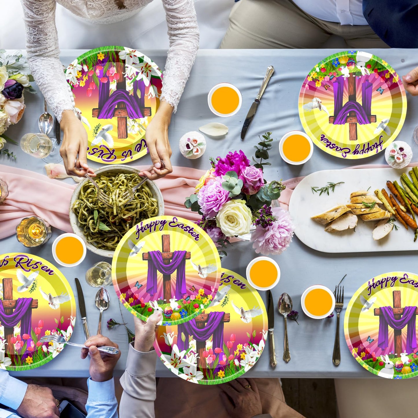 He is Risen Party Plates Supplies Tableware with Easter Jesus Paper Plates Napkins Cups Forks for Religion Christ Easter Party Decorations, Serves 24