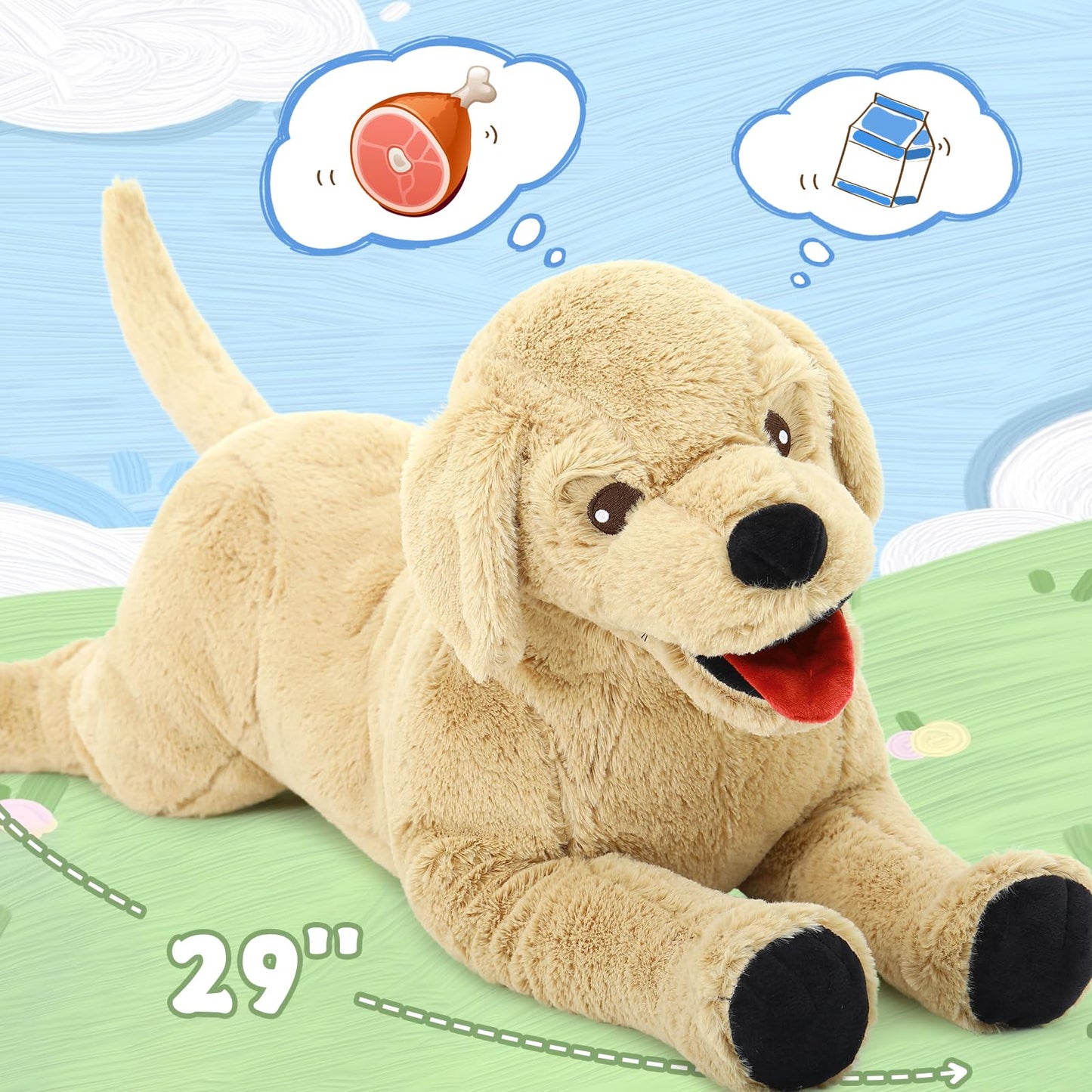 Lanmore 29" Dog Stuffed Animal Large Puppy Plush Golden Retriever Dogs Hugging Pillow for Kids Girlfriend, Gift for Special Day(Light Brown)