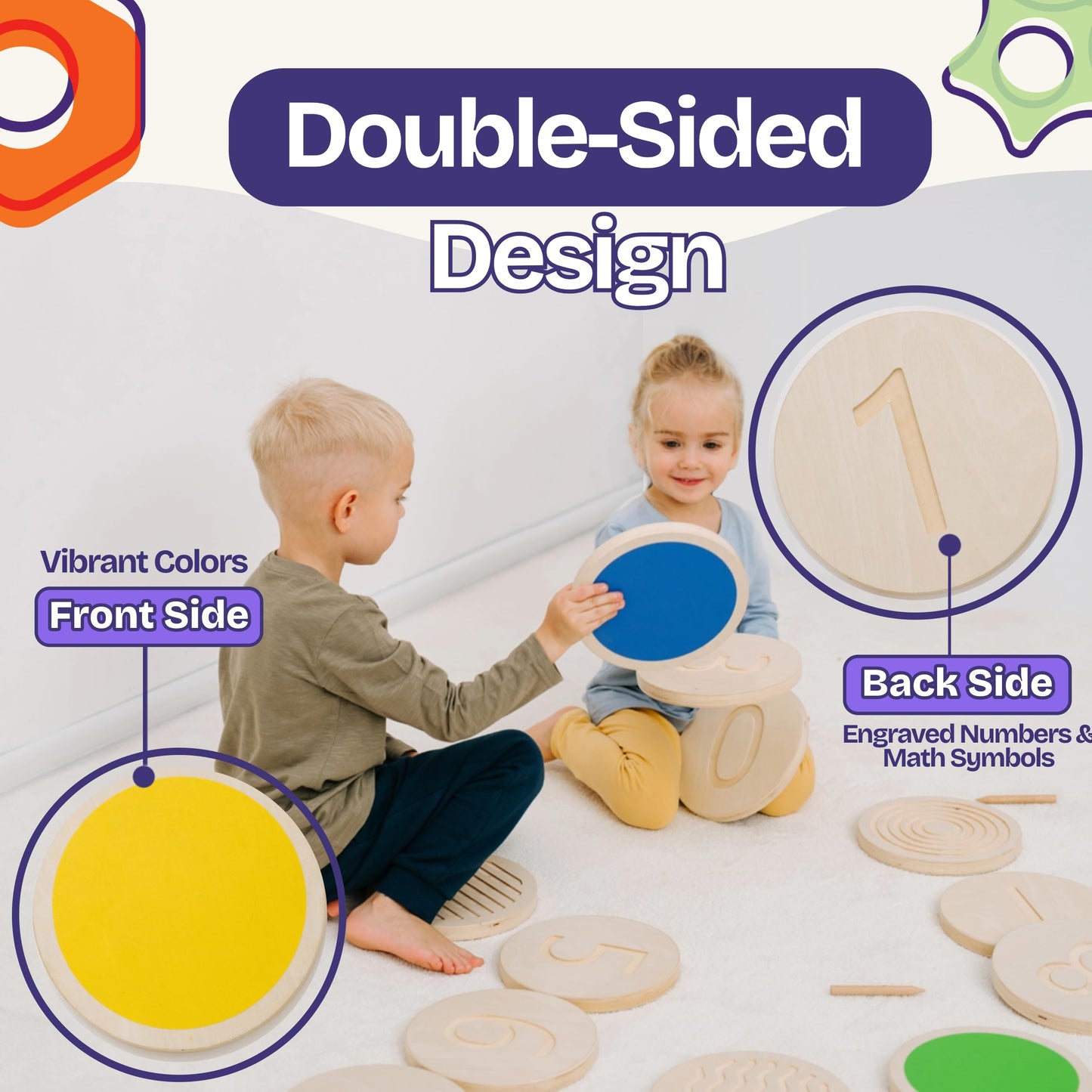 ComfyBumpy Wooden Stepping Stones for Kids | Set of 13 Montessori Stepping Stones for Toddlers - Double-Sided Stepping Stone Kit with Colors, Engraved