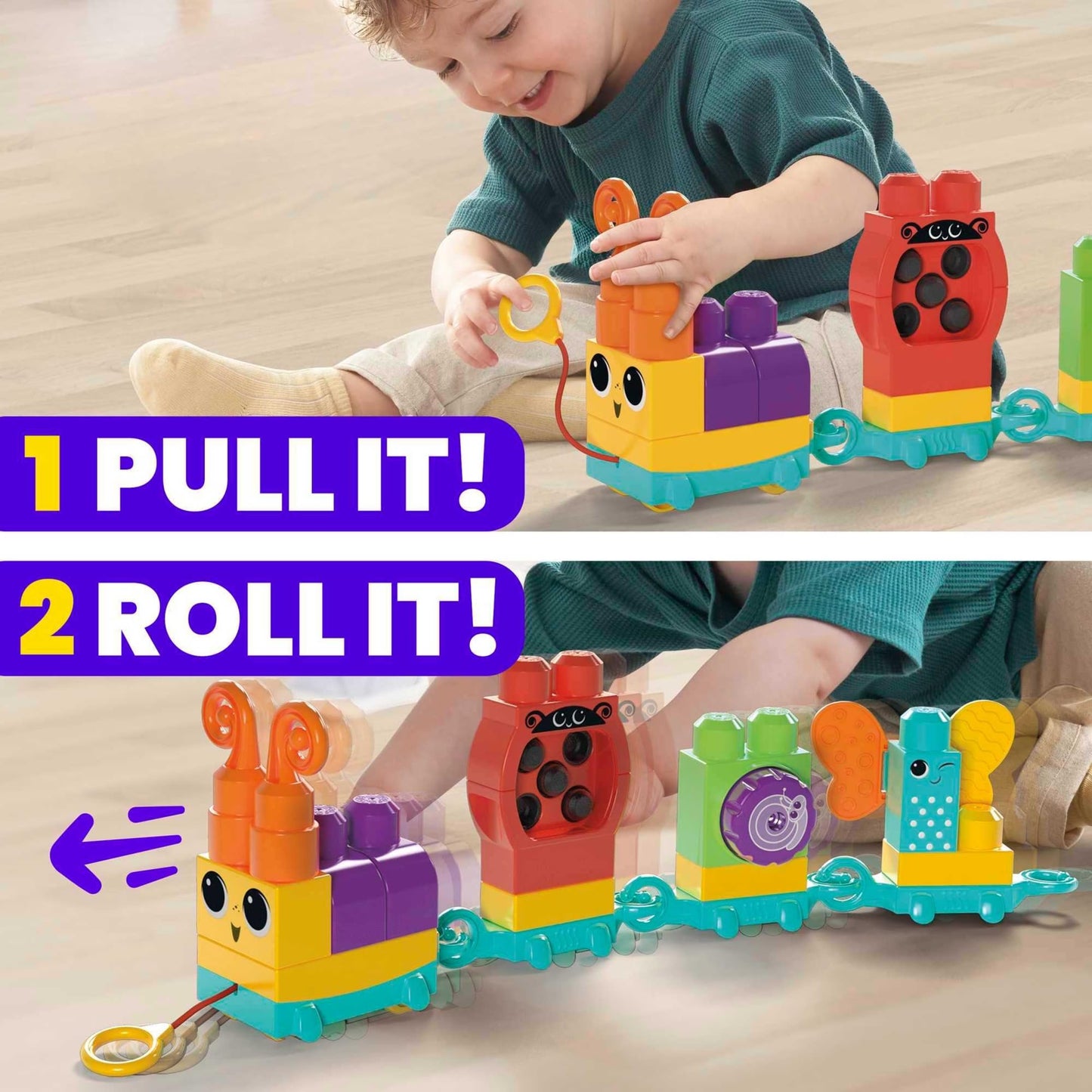 MEGA BLOKS Fisher-Price Toddler Building Blocks Toy Set, Move ‘n Groove Caterpillar Train with 24 Pieces, Ages 1+ Years