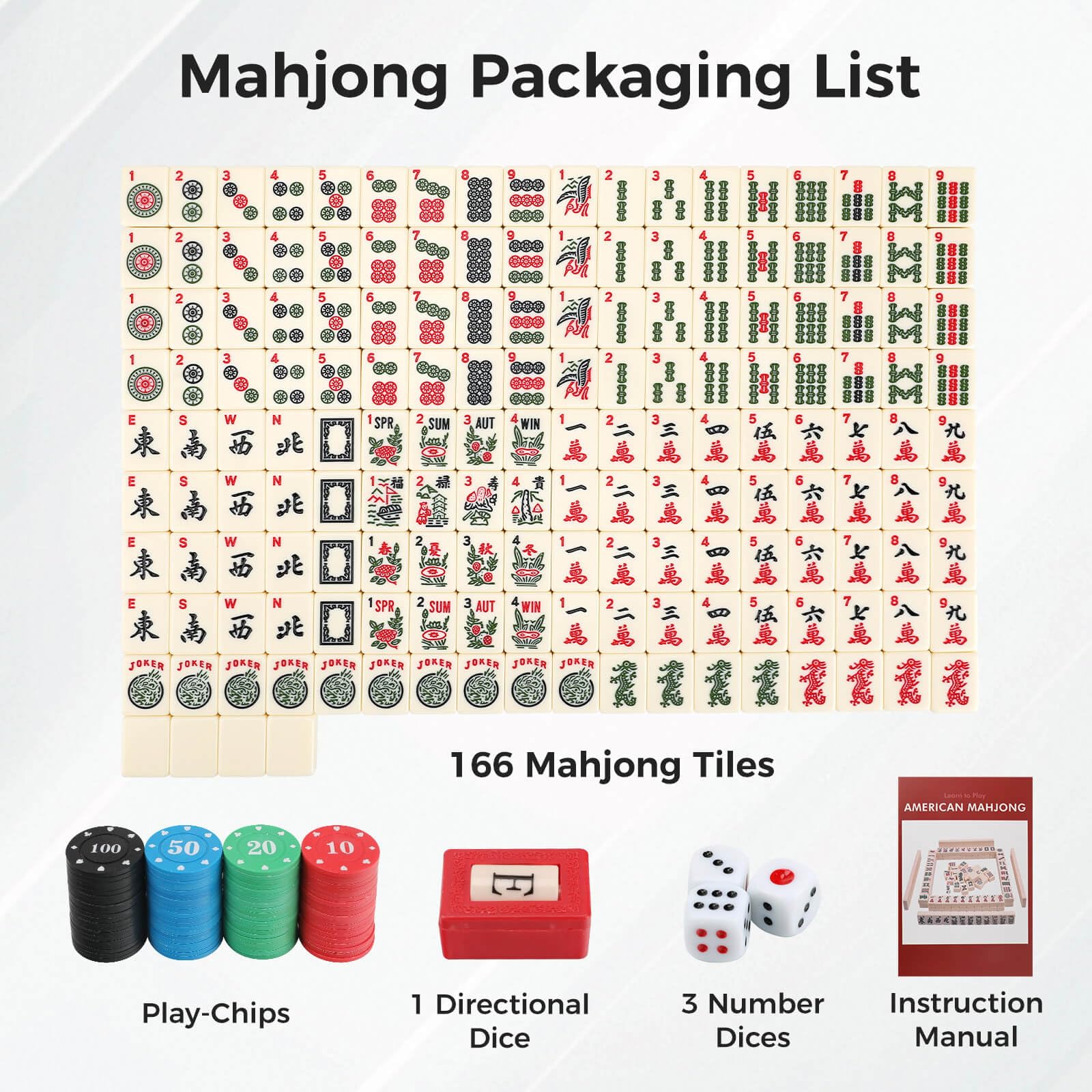 Aceshmir American Mahjong Tile Set, 166pcs Premium Mah Jong Tiles with Exquisite Storage Box, Include Instructions & Play-Chips, Mah Jongg Sets