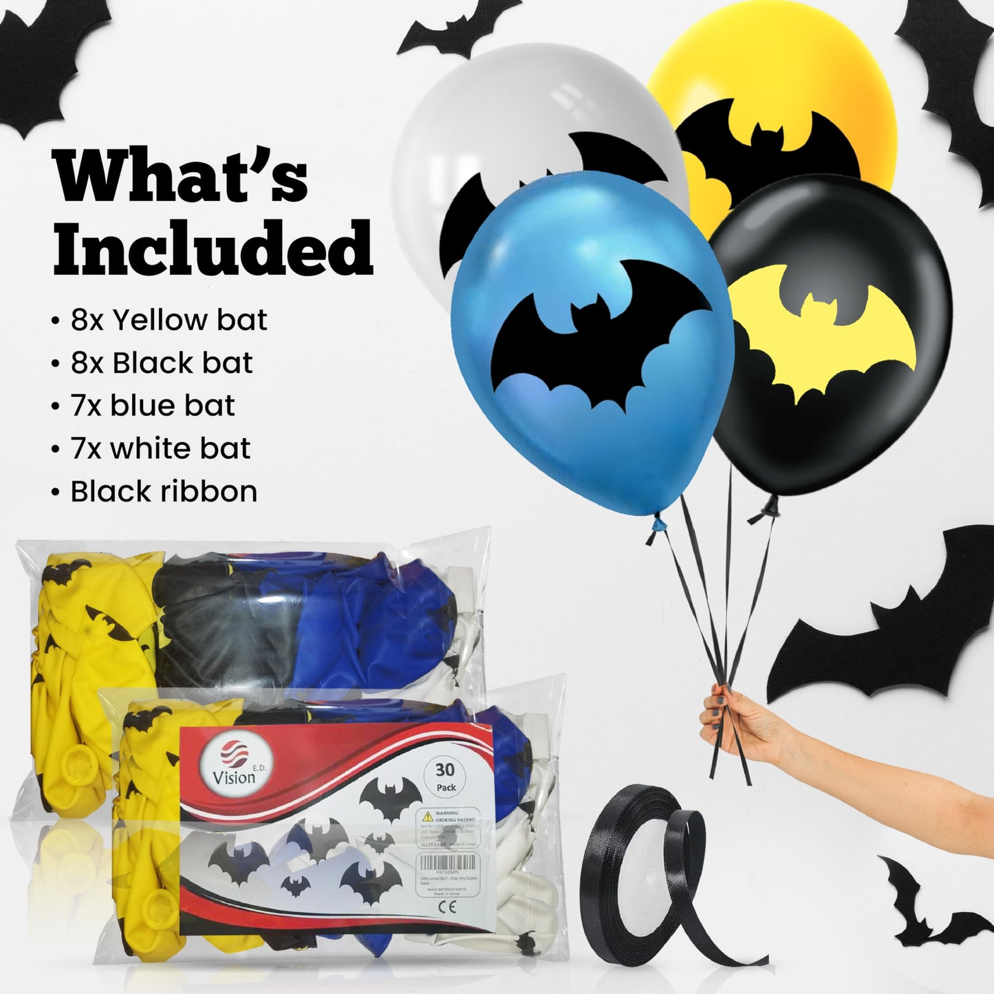 Bat Superhero 12" Birthday Balloons 30 Pcs Party Decorations Set for Kids