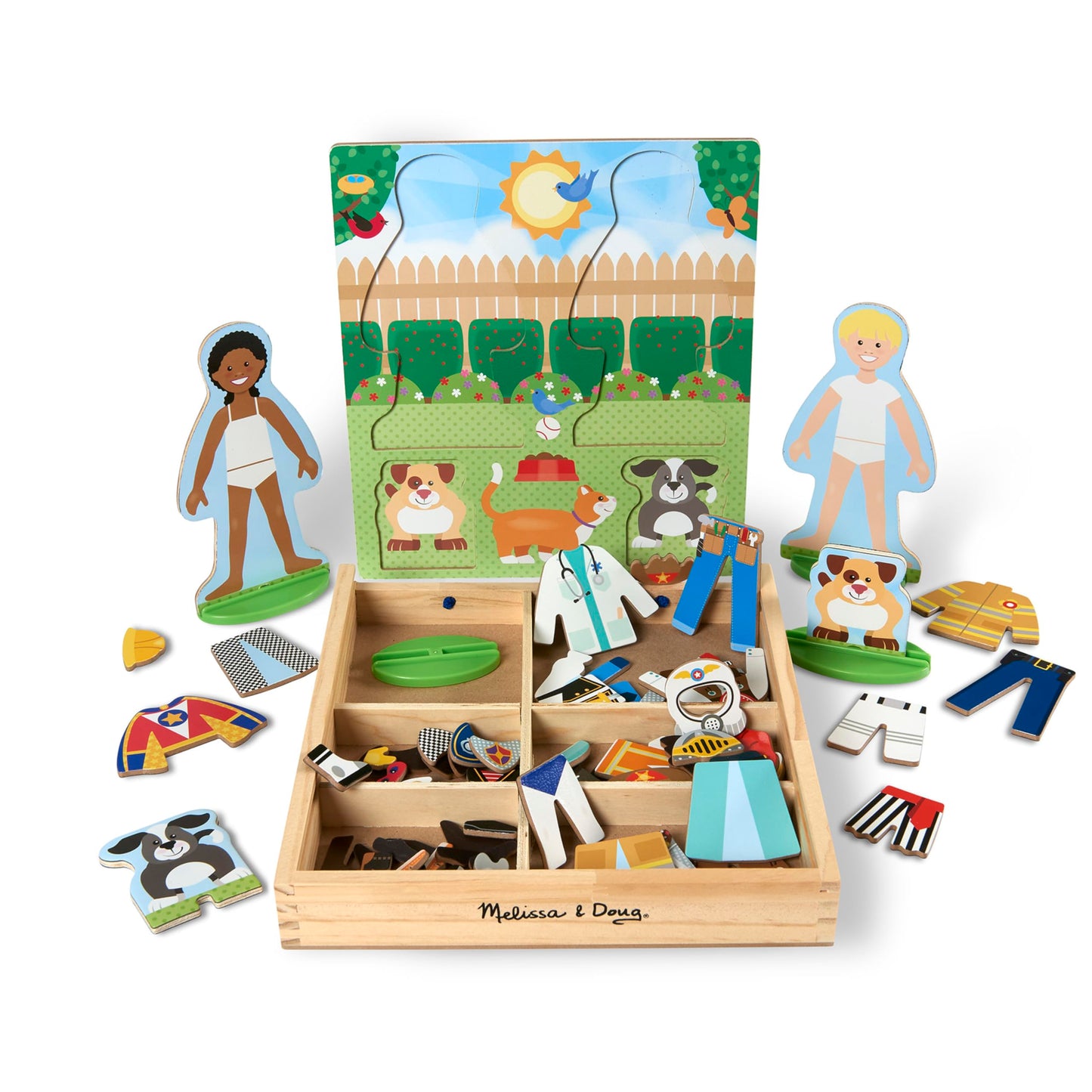 Melissa & Doug Occupations Magnetic Dress-Up Wooden Pretend Play Set (74 pcs) - Magnetic Dress-Up Dolls For Kids