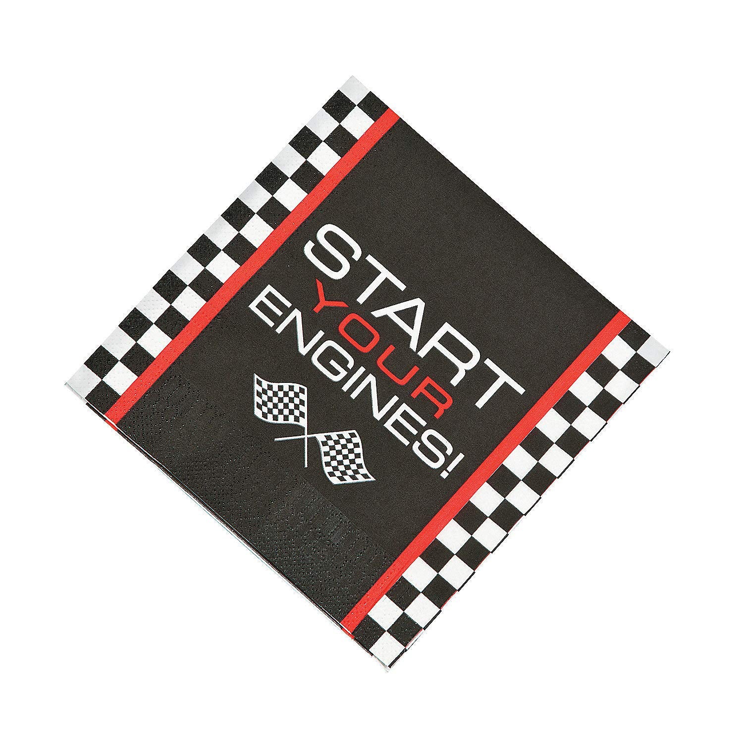 Fun Express Race Car Checkered Flag Luncheon Napkins - 6.5" Paper Napkins for Racing - Themed Parties Tableware Celebrations Special Events - Fun