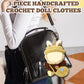 17cm Kawaii Doll Clothes Set for Labubu, 3-Piece Handcrafted Crochet, Compatible with 5.91-6.7inch Dolls, Hand Crocheted Hat, Sweaters, Bag (Knitted