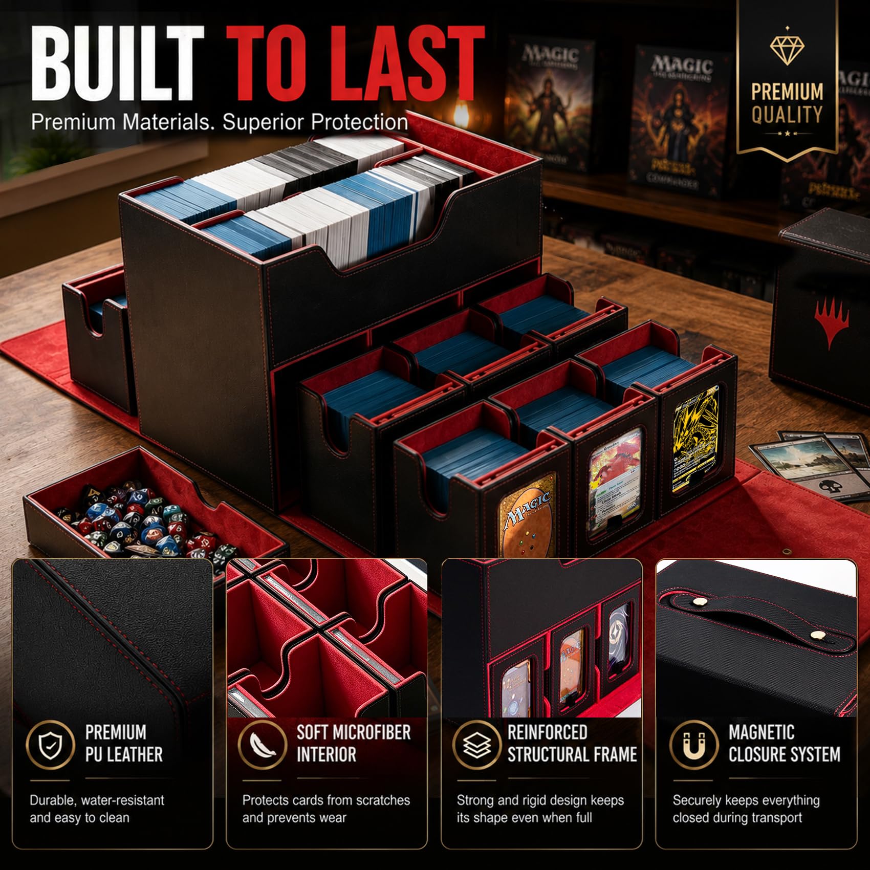 MTG Deck Box for Commander & TCG, Trading Card Storage Box with Handle