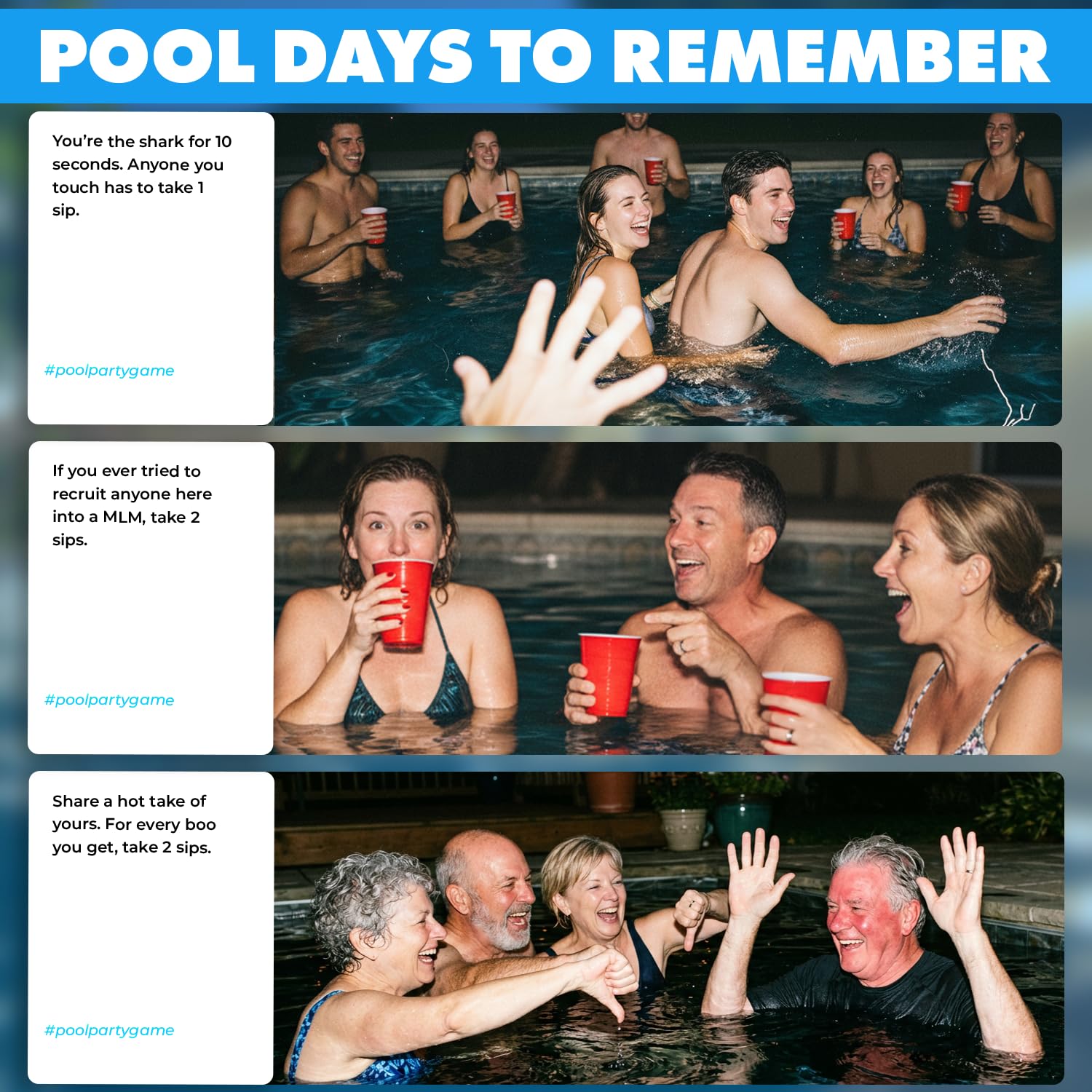 Pool Party Adult Party Game, Waterproof Card Game for Adults, Fun Pool Games for Adult, Best Pool Toys and Pool Accessories for Summer, 100 Cards