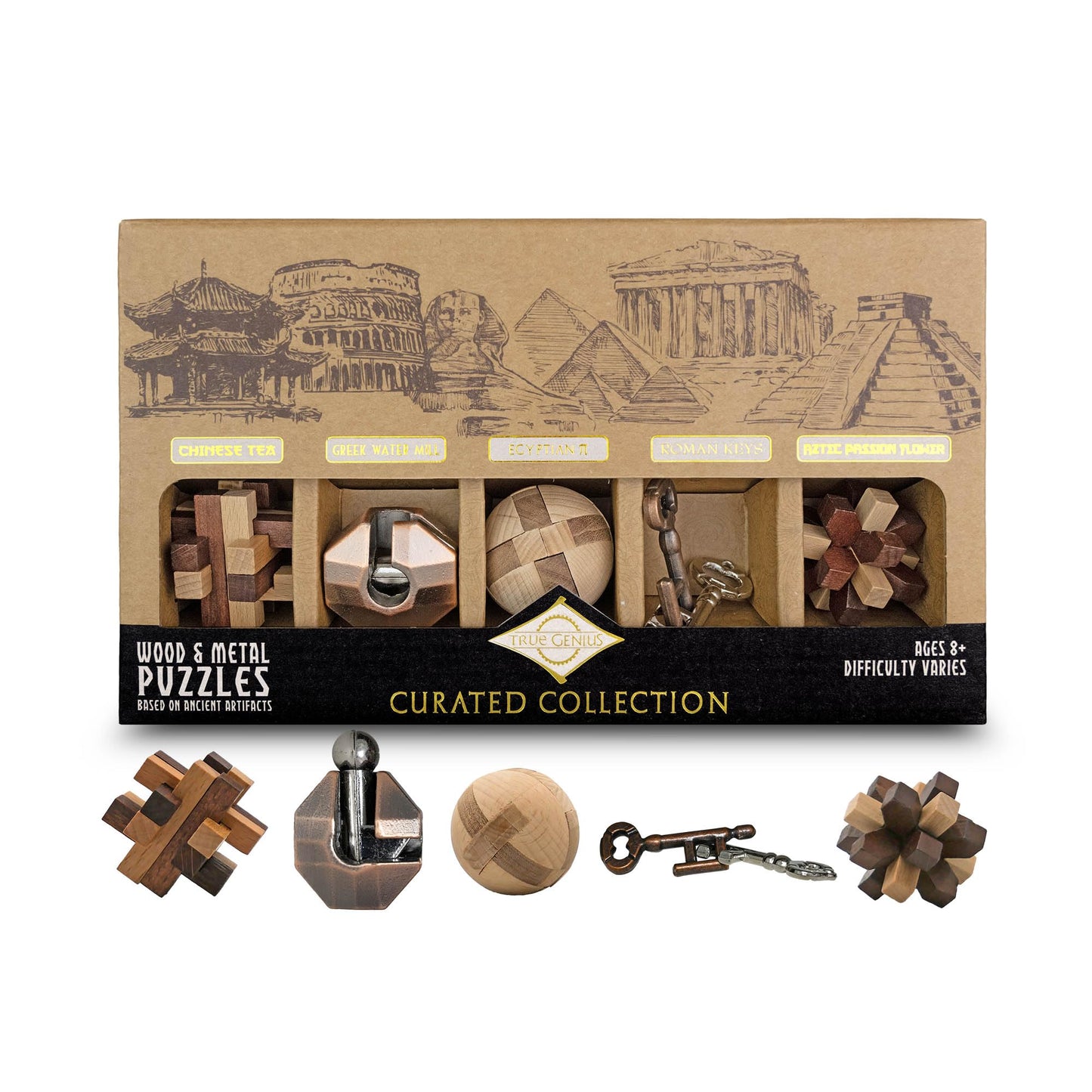 Project Genius True Genius CURATED Collection - Variety Pack, Assembly Puzzle, Disassembly Puzzle, Brain teasers, Adult Puzzle, Wooden and Metal Brain