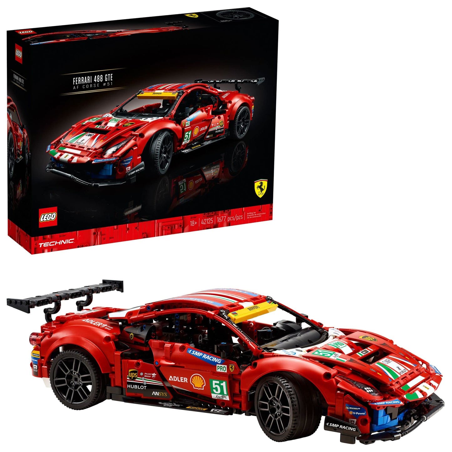 LEGO Technic Ferrari 488 GTE “AF Corse #51” 42125 - Champion GT Series Sports Race Car, Exclusive Collectible Model Kit, Collectors Set for Adults to