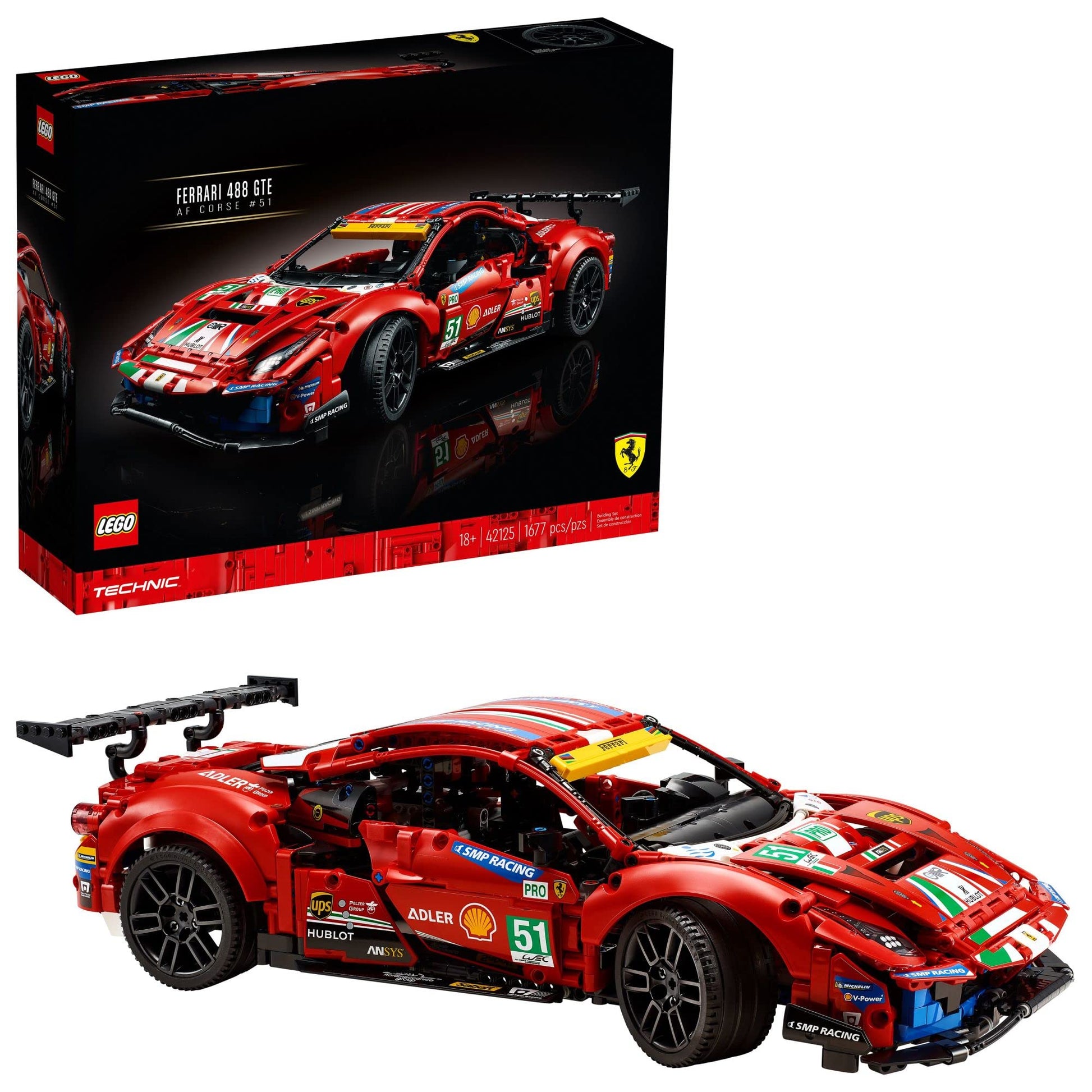 LEGO Technic Ferrari 488 GTE “AF Corse #51” 42125 - Champion GT Series Sports Race Car, Exclusive Collectible Model Kit, Collectors Set for Adults to