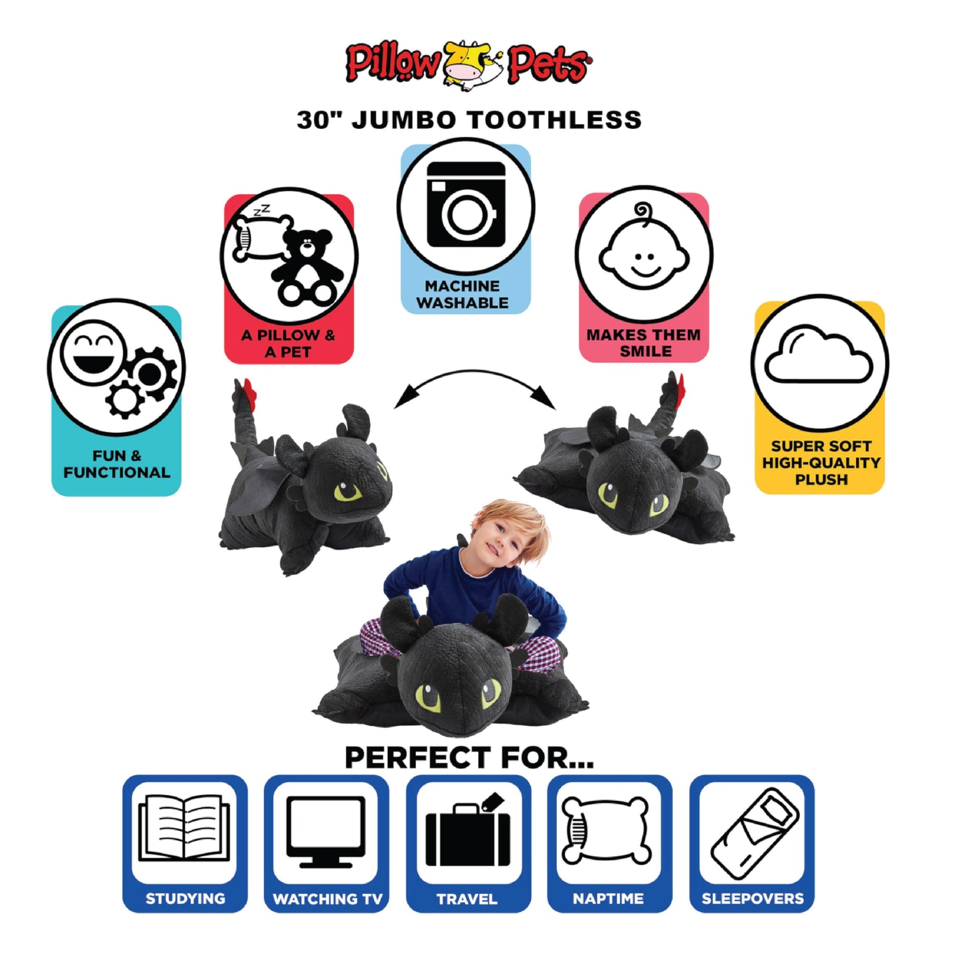 Pillow Pets How to Train Your Dragon Jumbo Toothless