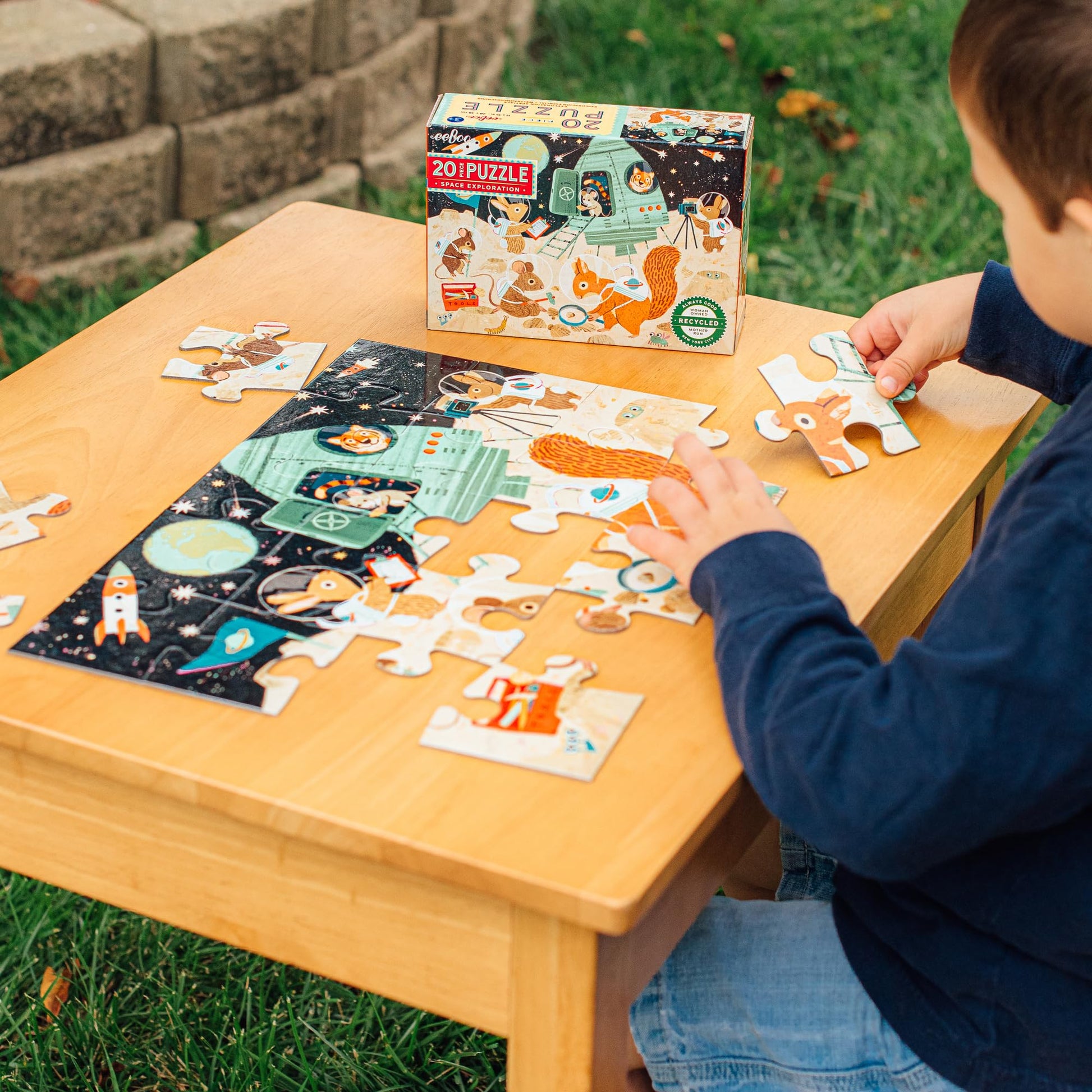 eeBoo: Space Exploration - 20 Piece Puzzle - 15 x 11 Kids Jigsaw, Oversized Glossy Pieces, Animals On The Moon, Preschool Puzzle, Age 3+