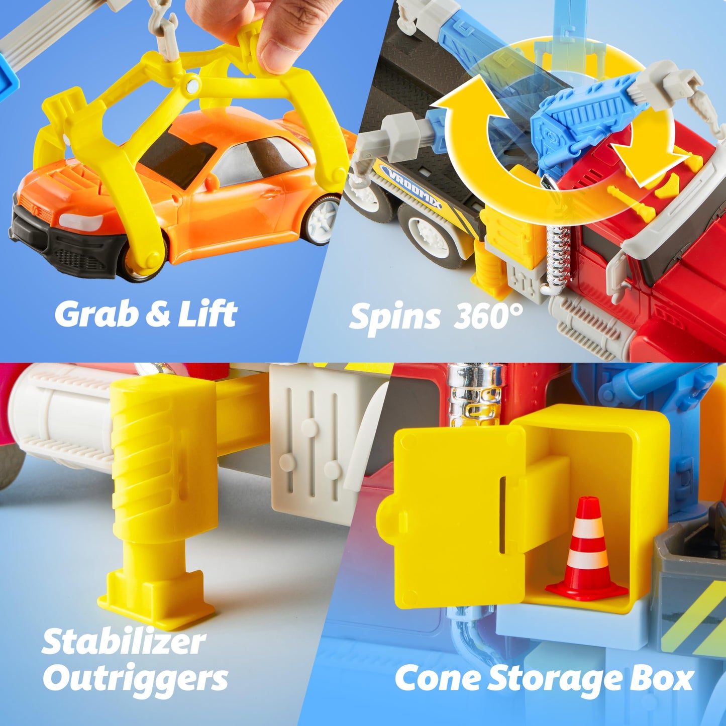 JOVA Vroomix Kids Tow Truck Toys for 3 4 5 6 7 Years Old Boys, Toddler Car Toys, Large Truck with 2 Transformation Cars and Trailer, Crane with Lights