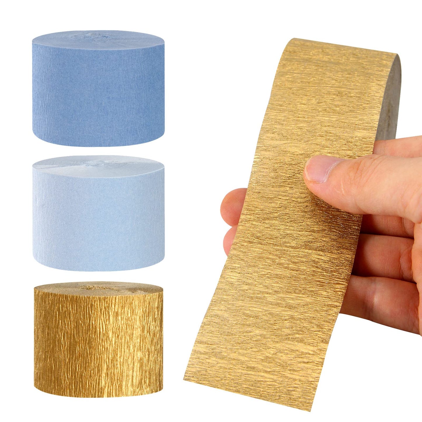 Light-Dusty Blue Gold Party-Decorations Streamers - 9 Rolls Birthday Baby Bridal Shower Wedding Crepe Tissue Paper Streamer Bachelorette Engagement