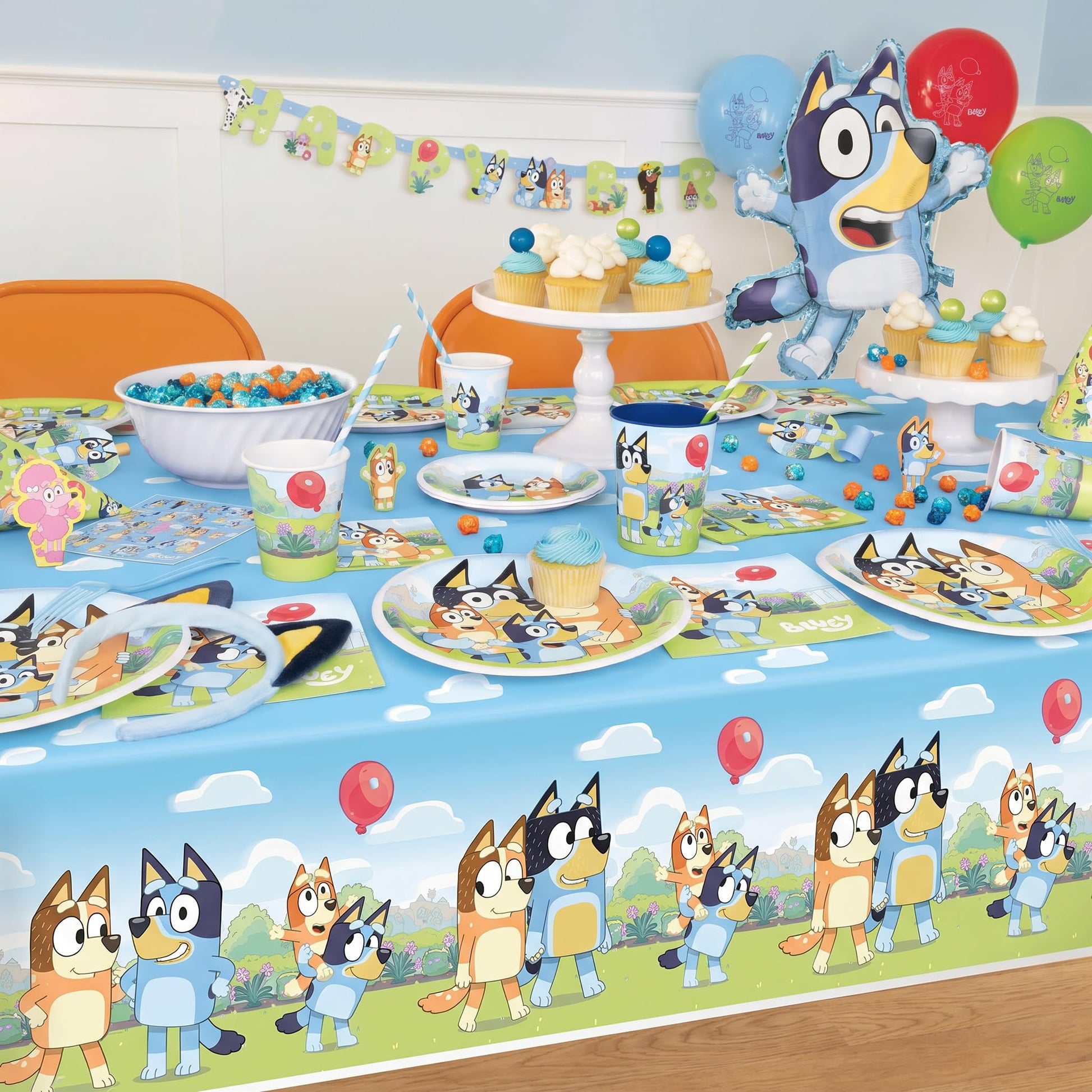 Unique Bluey Birthday Party Supplies - Rectangular Plastic Table Covers (Pack of 2) and Sticker