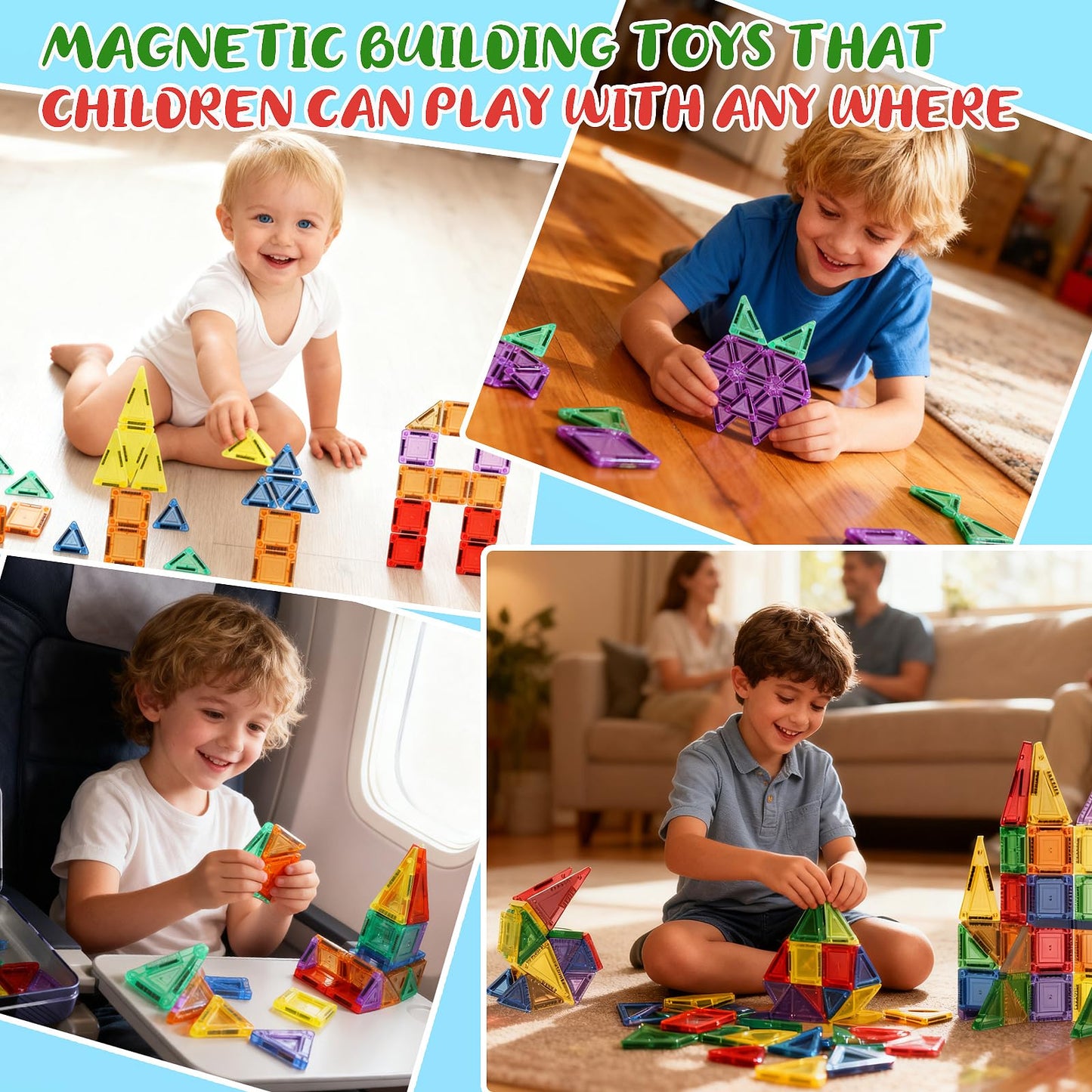 Logth 70PCS Mini Magnetic Tiles Toddlers Toys: Montessori Building Magnet Blocks STEM Bins Travel Storage Construction Set, Birthday for Kids 3-8