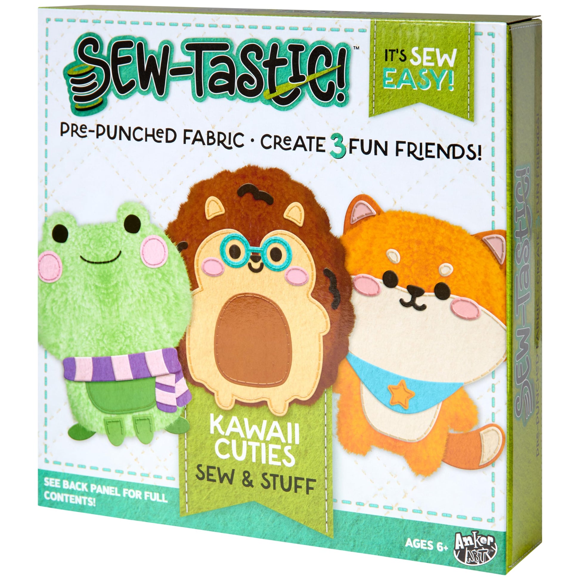 Anker Play 450633/DOM Sew-Tastic Kawaii Cuties Animal Sewing Kit for Kids, Sizes Vary, 42 Pieces, Multicolor