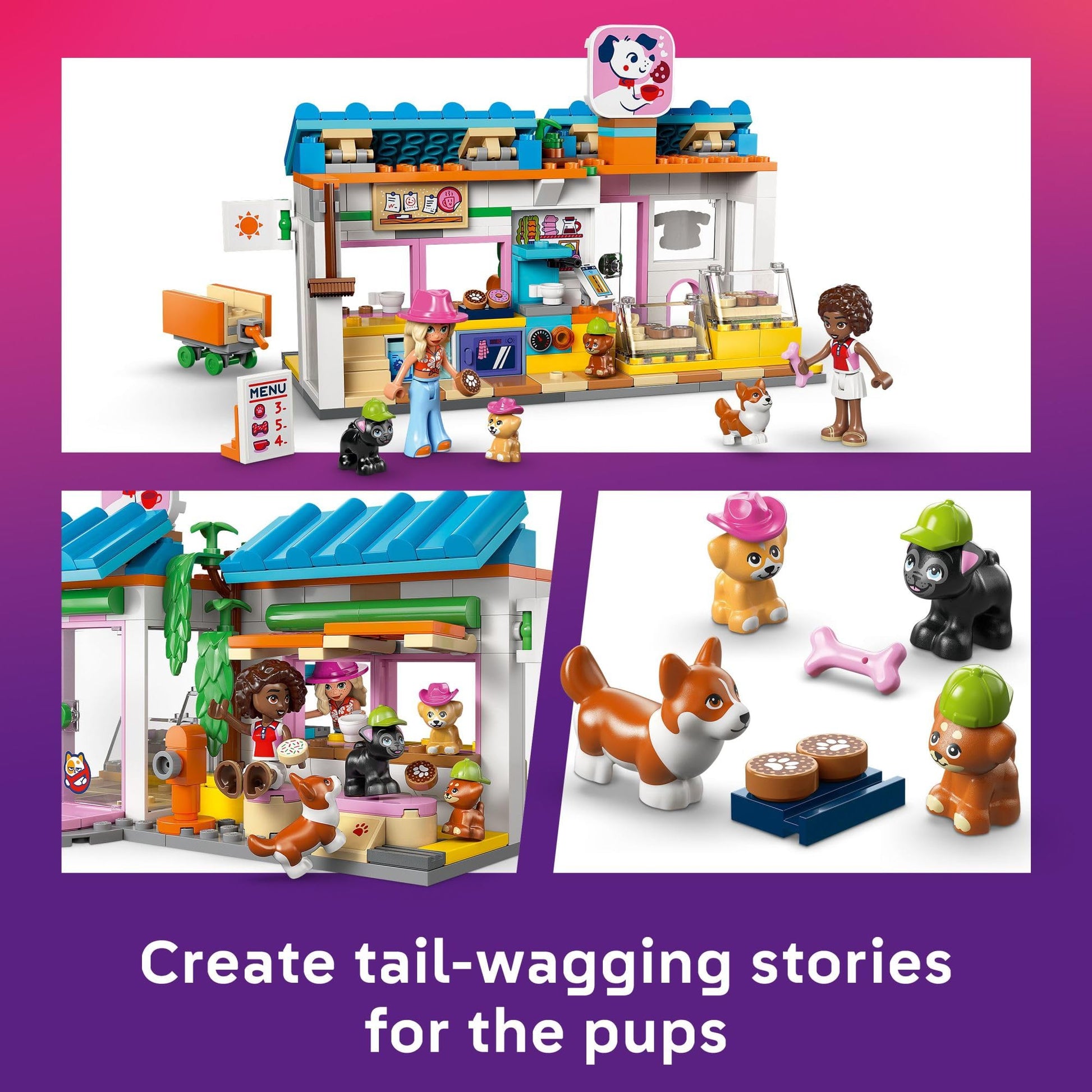 LEGO Friends Dog Treats Bakery Building Toy for Girls & Boys - Pretend Play Set for Kids, Ages 6+ - W/Aliya & Sage Minidolls, 2 Toy Dog Figures