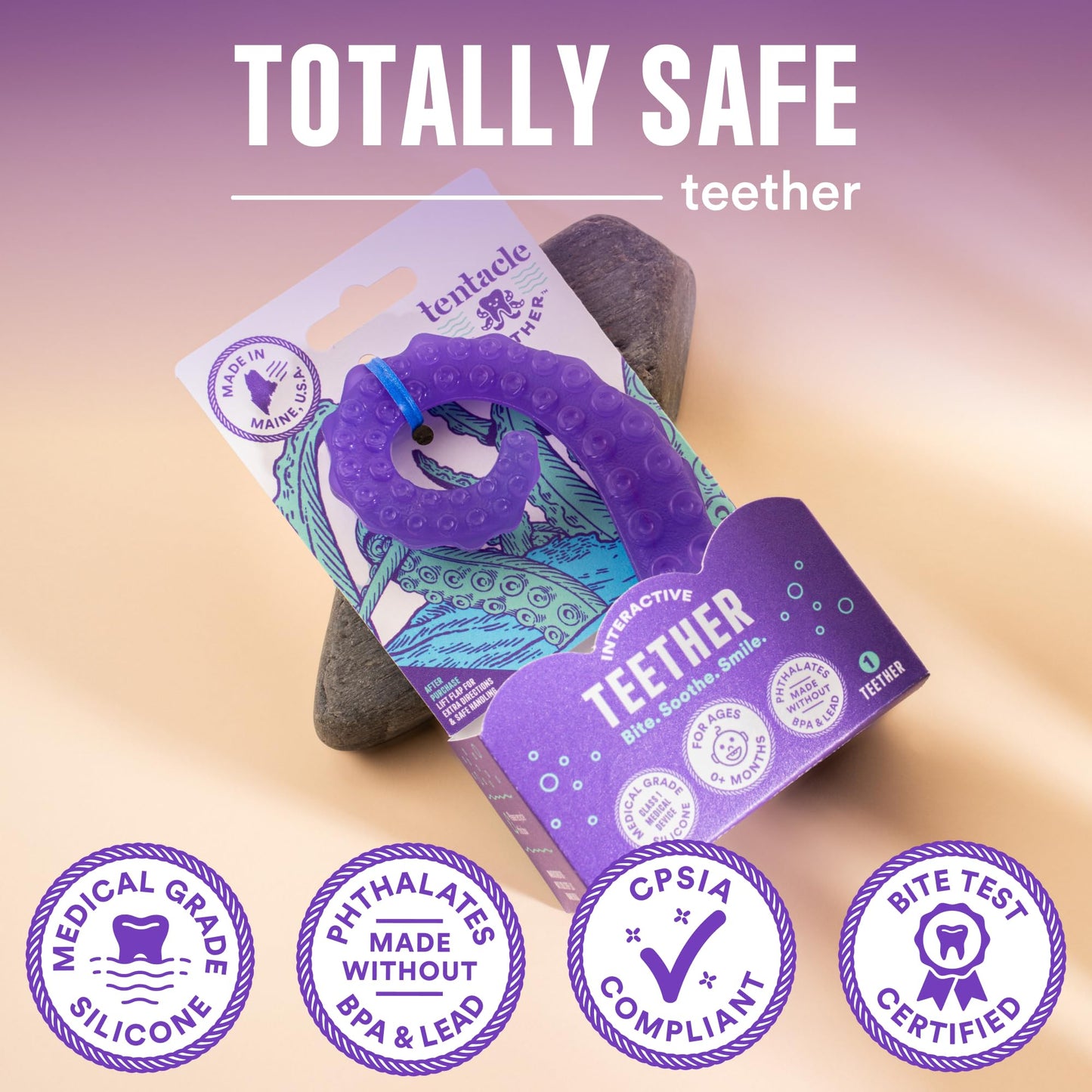 Tentacle Teether - Made in USA Medical Grade Silicone Teether for Infants - Multi-Stage Molar Relief & Interactive Parent-Finger Fit - 0-24 Months