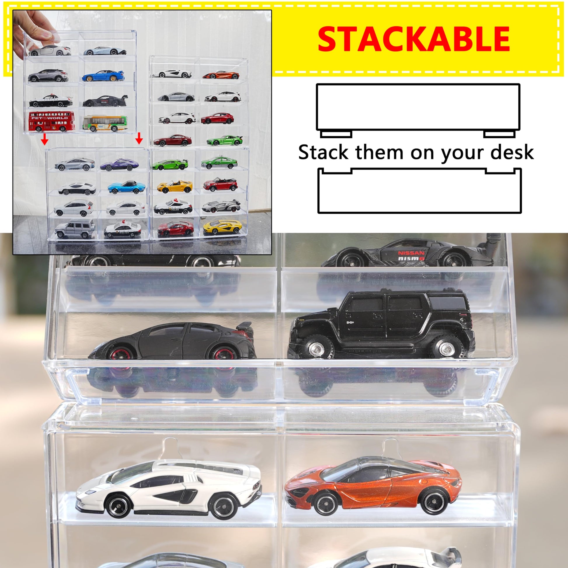 KASTUN Display Case for 32 Hot Wheels,Matchbox Cars,Display Case Wall Mount,Transparent Storage Case for 1/64 Diecast Cars,Wall