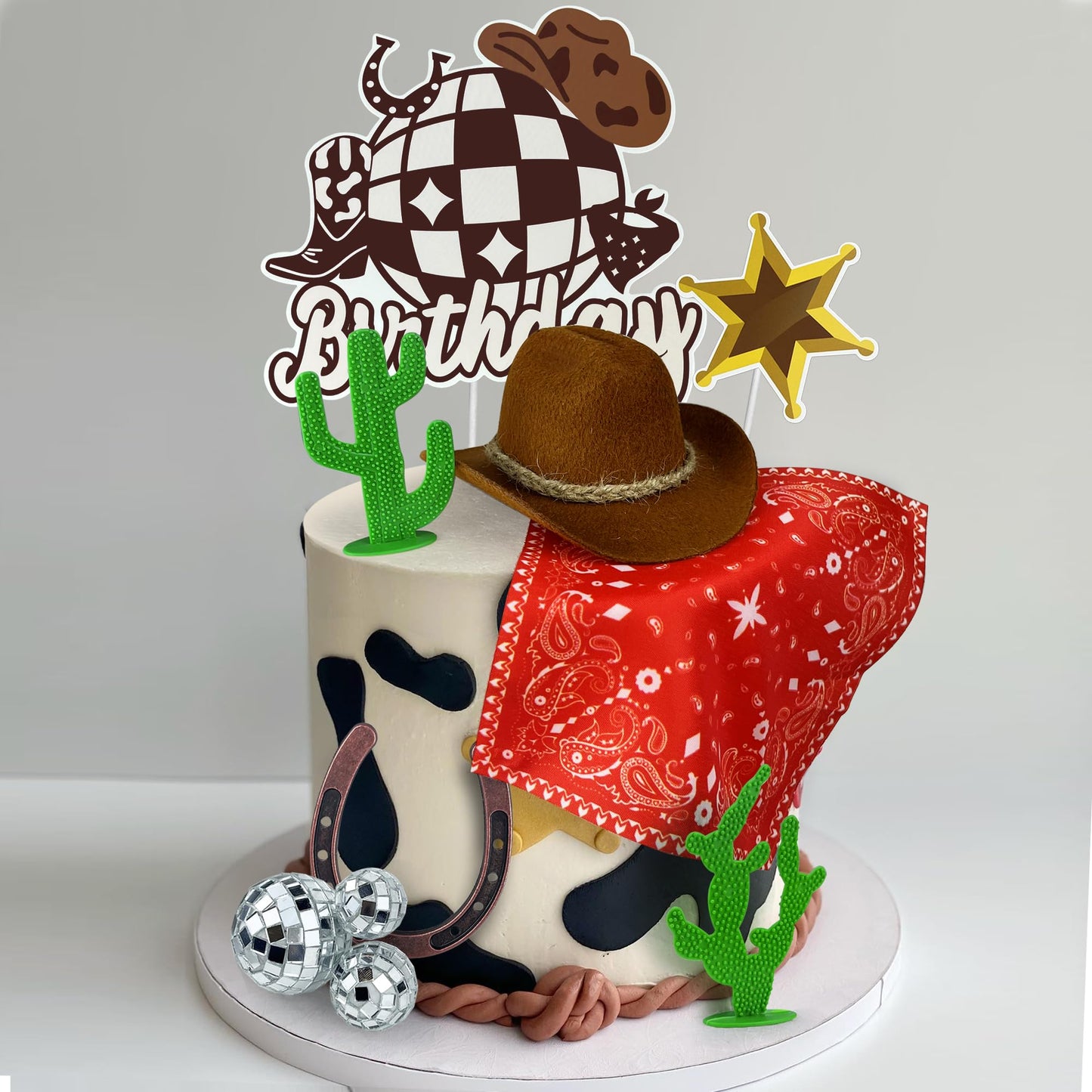 Cowboy Birthday Cake Topper Cowboy Cowgirl Hat Scarf Western Rodeo Theme Decoration for Birthday Baby Shower Western Theme Party Favors Supplies
