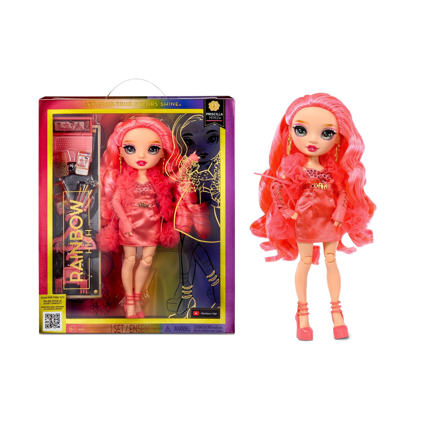 Rainbow High Priscilla- Pink Fashion Doll. Fashionable Outfit & 10+ Colorful Play Accessories. for Kids 4-12 Years Old and Collectors.