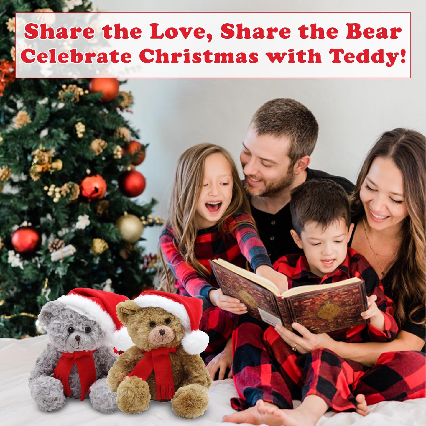 Made By Aliens Christmas Duffy Teddy Bear Stuffed Animal - Adorable Xmas Plush Toy with Hat and Scarf - Soft and Cuddly Winter Companion for Kids