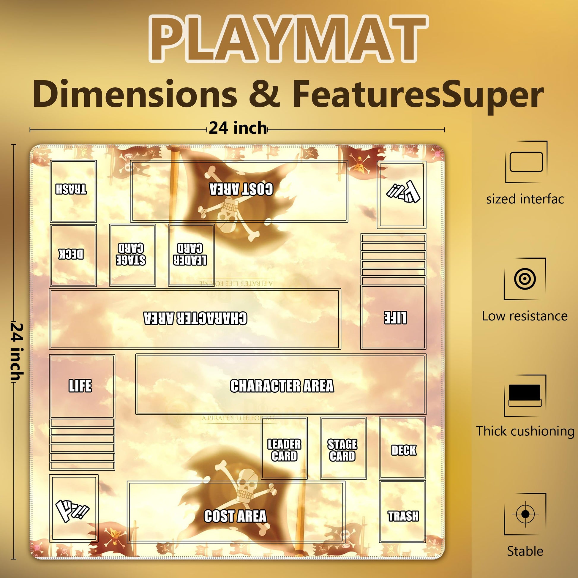 Cylvenor for one piece TCG playmat - 24x24 inches Rubber Battle mat for 2-Player Card Games with Marked Areas, 20 Acrylic counters and Storage Bag