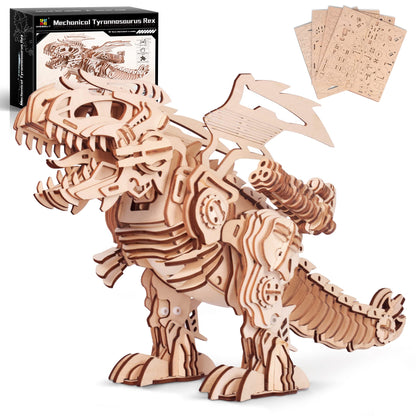 MIEBELY 3D Wooden Puzzles for Adults - T-Rex Dinosaur Model Kits can Walk and Roar, Mechanical Dinosaur STEM Toys for Boys Kids Ages 8-10-12-14, 3-D