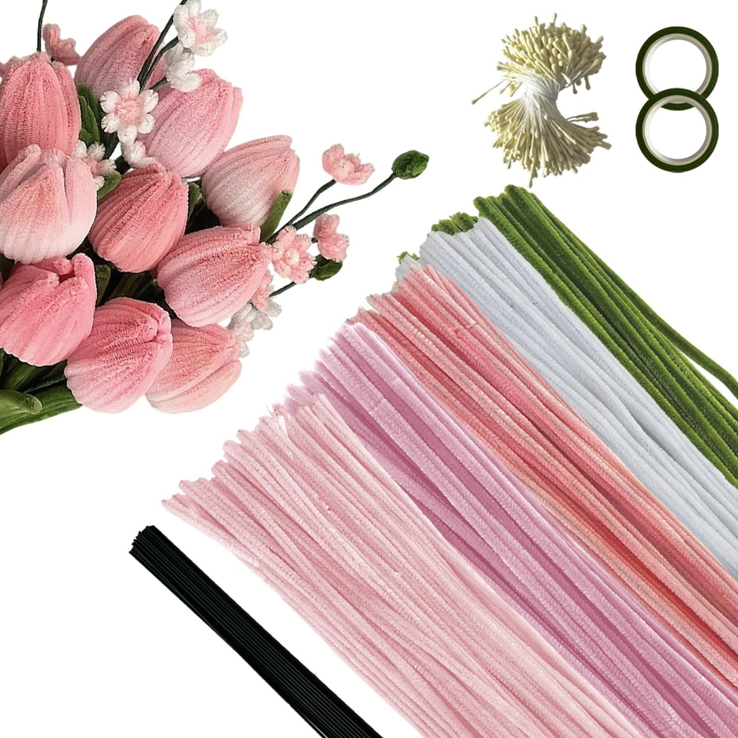 Homxzioa 922Pcs Floral Pipe Cleaners Kit for Flower Bouquet - Pastel Chenille Stems for Adult DIY Flower Craft, All-in-One Art Supplies