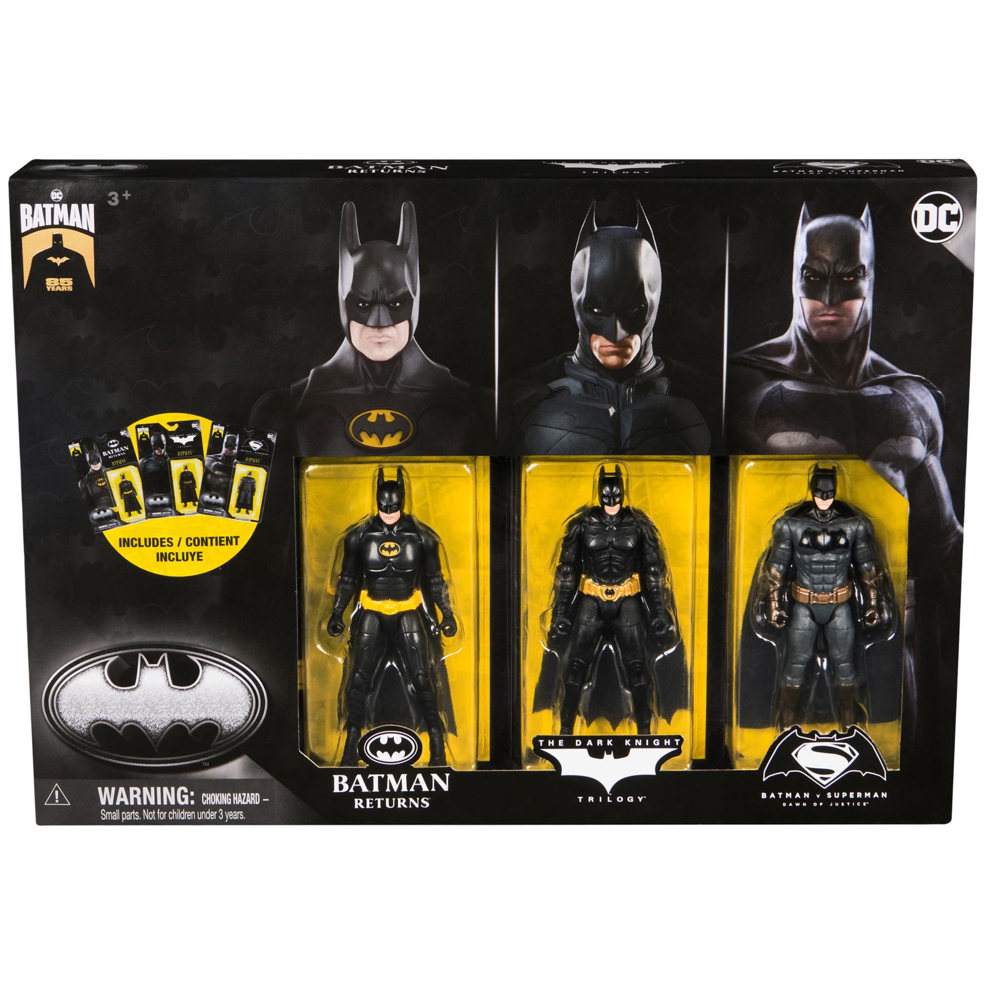 DC Comics, Batman 85th Special Edition Batman Action Figures 3-Pack, 4-inch, 85th Anniversary Collectible Kids Toys for Boys and Girls Ages 3 and Up