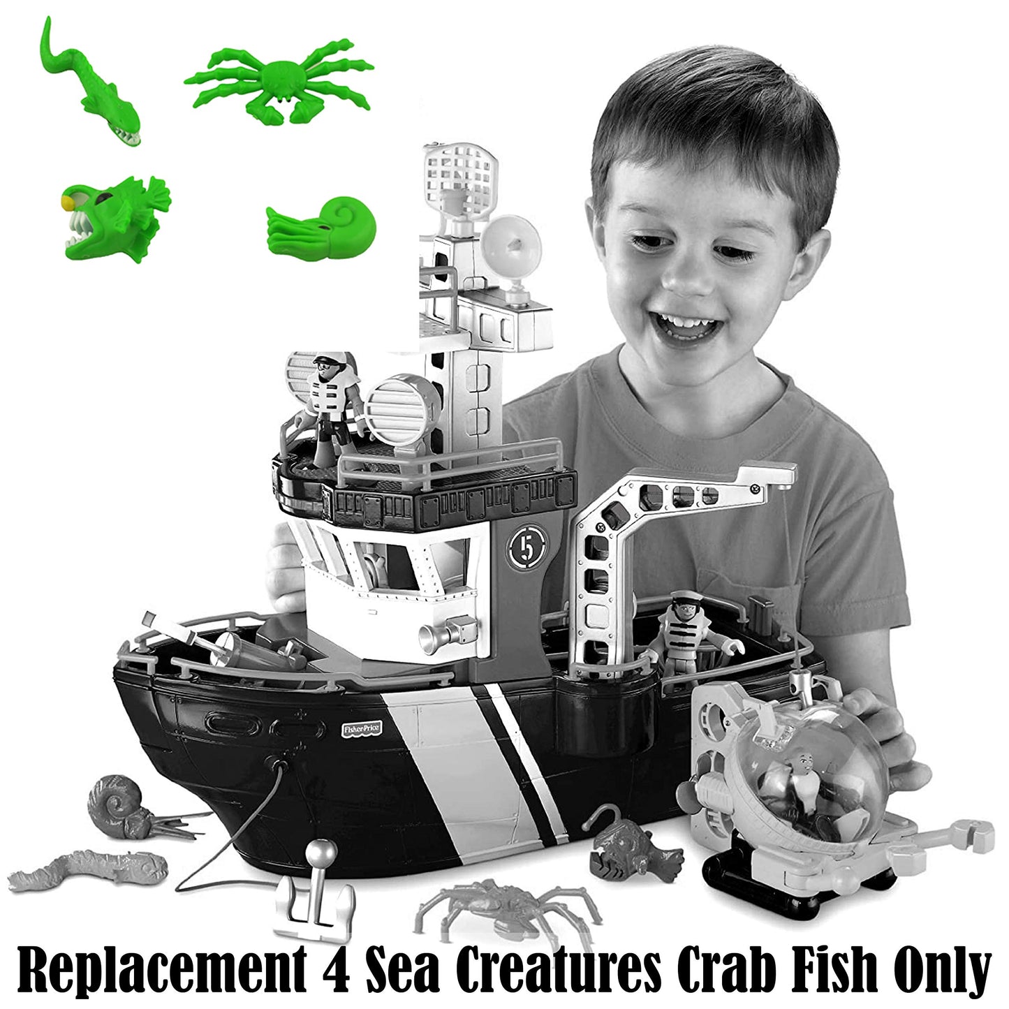 Replacement Parts Bag for Imaginext Ocean Boat N0763 ~ Replacement 4 Sea Creatures Crab Fish