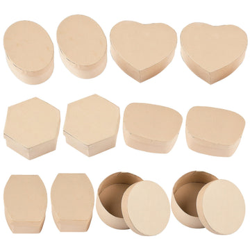 Fun Express Heart Shaped Box DIY Cardboard Boxes Assortment 12 Pack - Decorative with Lids for Valentine Craft Projects | Small Heart Boxes Round Box