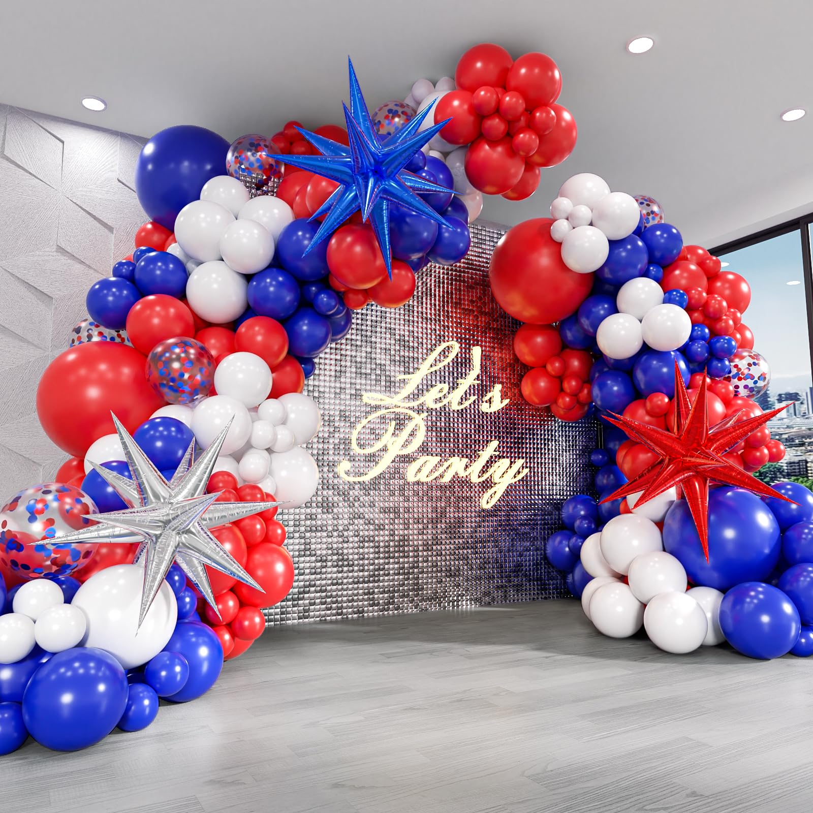 Red White and Blue Balloons Garland Arch Kit, 5 10 12 18 inch Red White Blue Confetti Latex Balloons for 4th of July Graduation Baseball Birthday