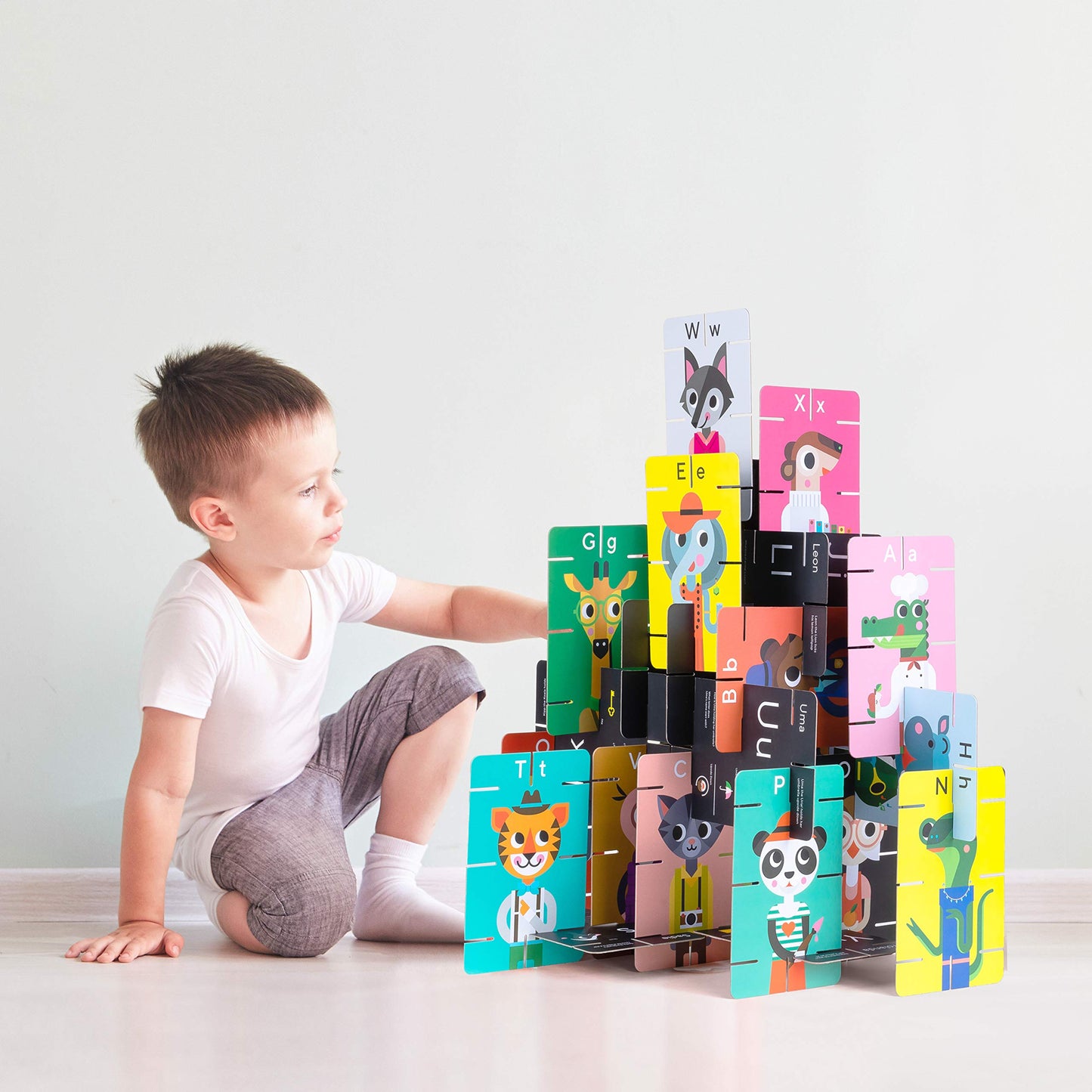 ABC Flash Cards Alphabet Zoo Constructible & Interlocking - Constructible Vocabulary/Animal/Color/Shape/Letter Cards for Toddlers and Preschoolers