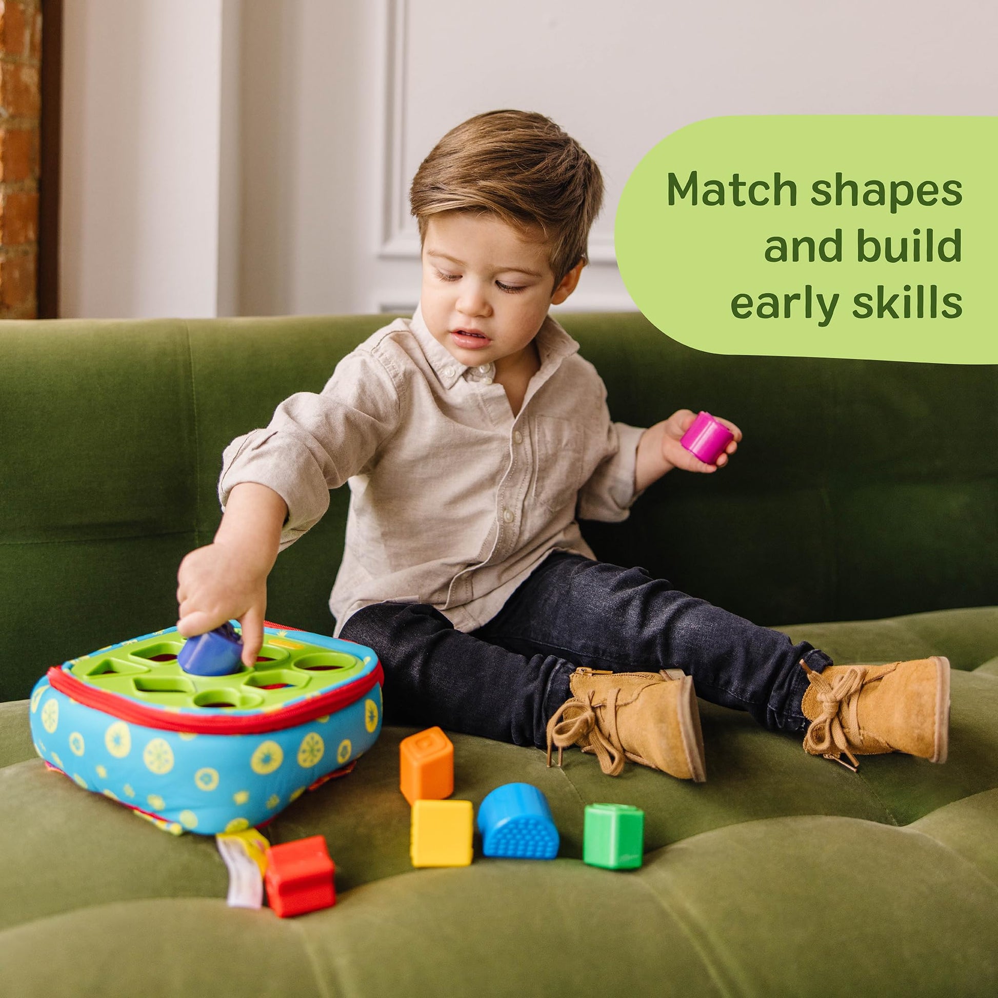 Melissa & Doug K’s Kids Take-Along Shape Sorter, 9 Textured Building Blocks & Soft Sensory Activity Bag, Montessori-Inspired Baby Toys for Toddlers,