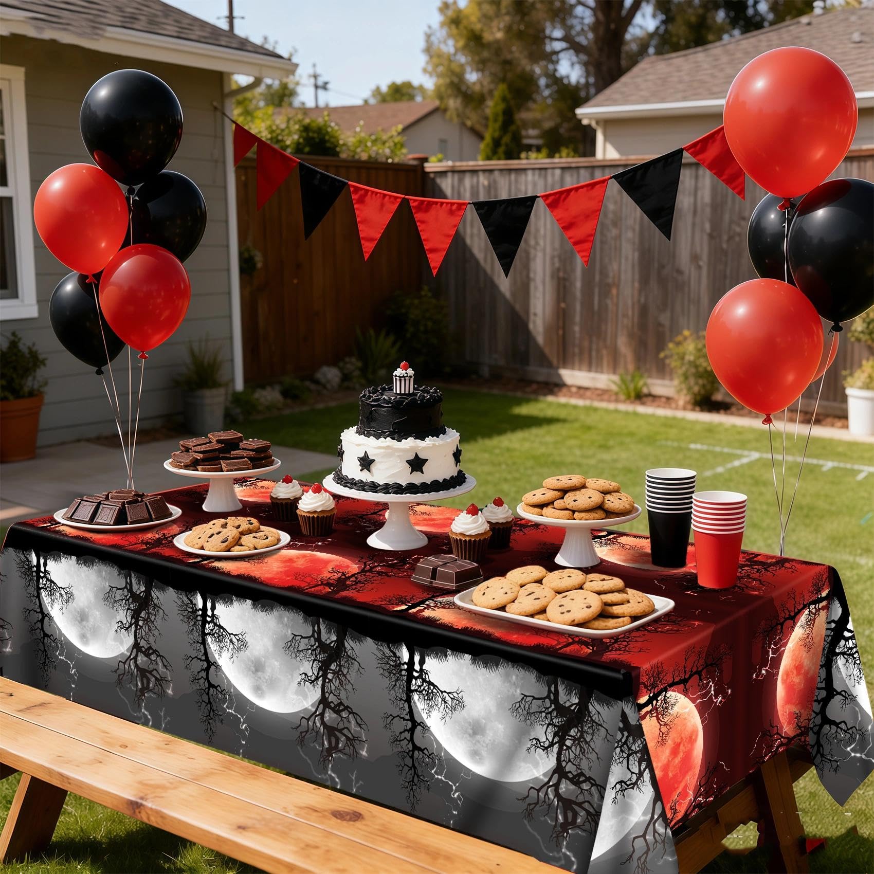 Joyhaven 3Pcs Stranger Birthday Party Decorations Tablecloth, Red and Black Disposable Plastic Table Covers Decors for Party Supplies Decor, 54 x