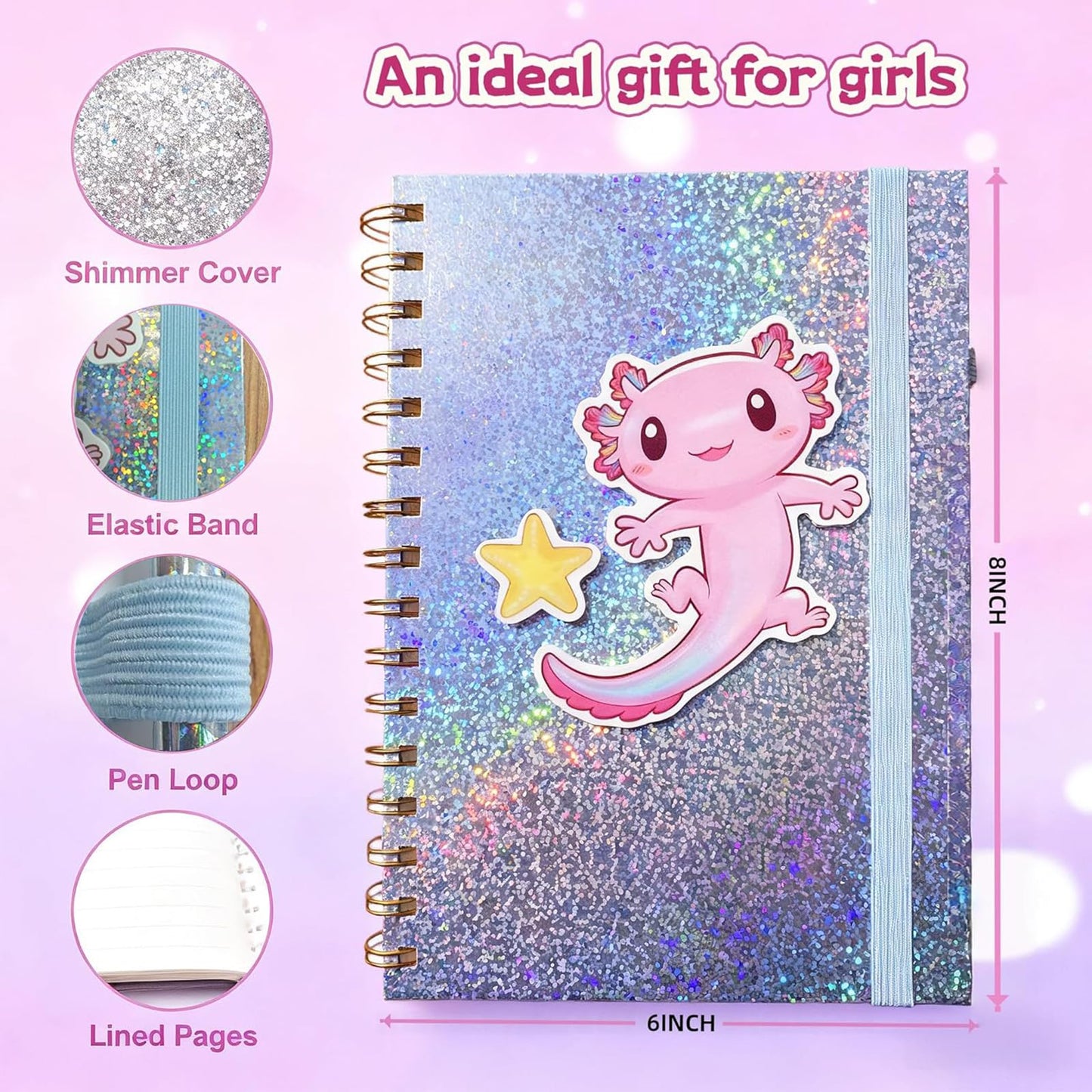 2 Pack Journal Kit for Girls, 192 Pages Kids Diary, Unicorn Pony Axolotl Spiral Notebook for 6-12 Year Old Girl, Art Crafts Scrapbook, Teen Tween Girl