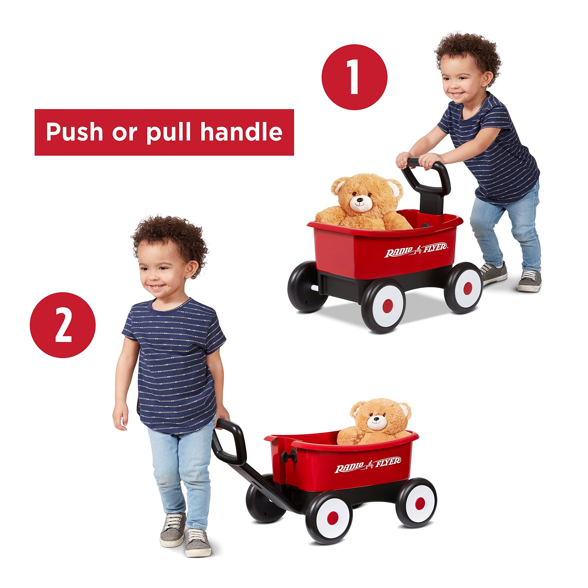 Radio Flyer Push & Pull Walker Wagon with Teddy Bear, Ages 1-4 Years, Red