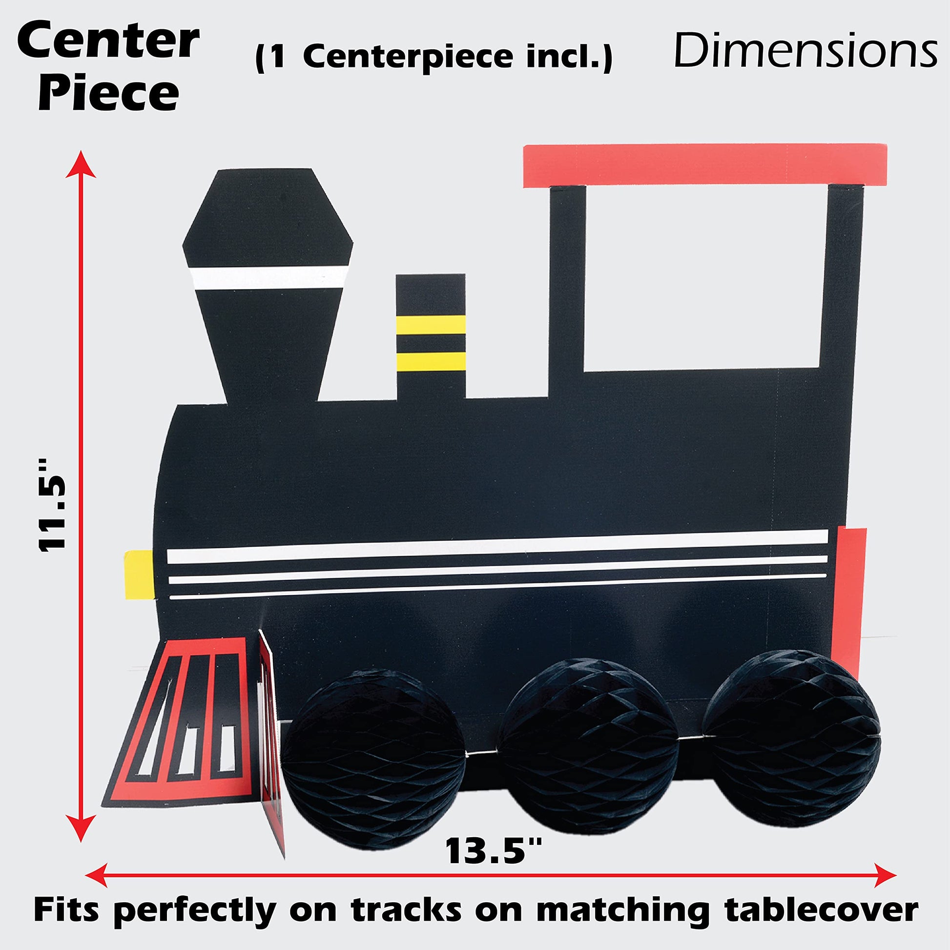 Havercamp Train Birthday Party Supplies: 7ft Happy Birthday Banner, Centerpiece, 12 Photo Props, 10 Cardboard Train Cutouts Decorations, 24 Party