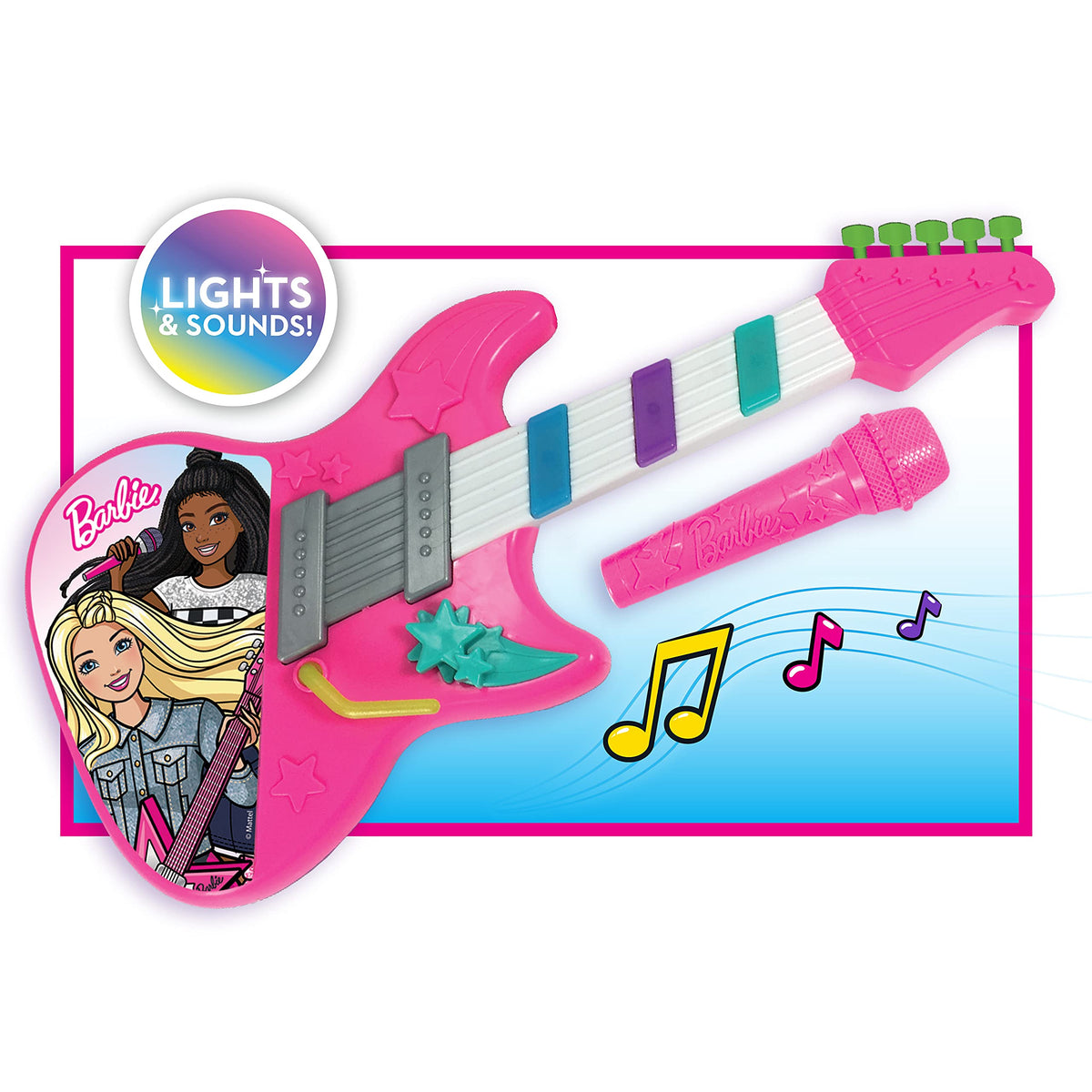 Barbie Rock Star Guitar, Interactive Electronic Toy Guitar with Lights, Sounds, and Microphone