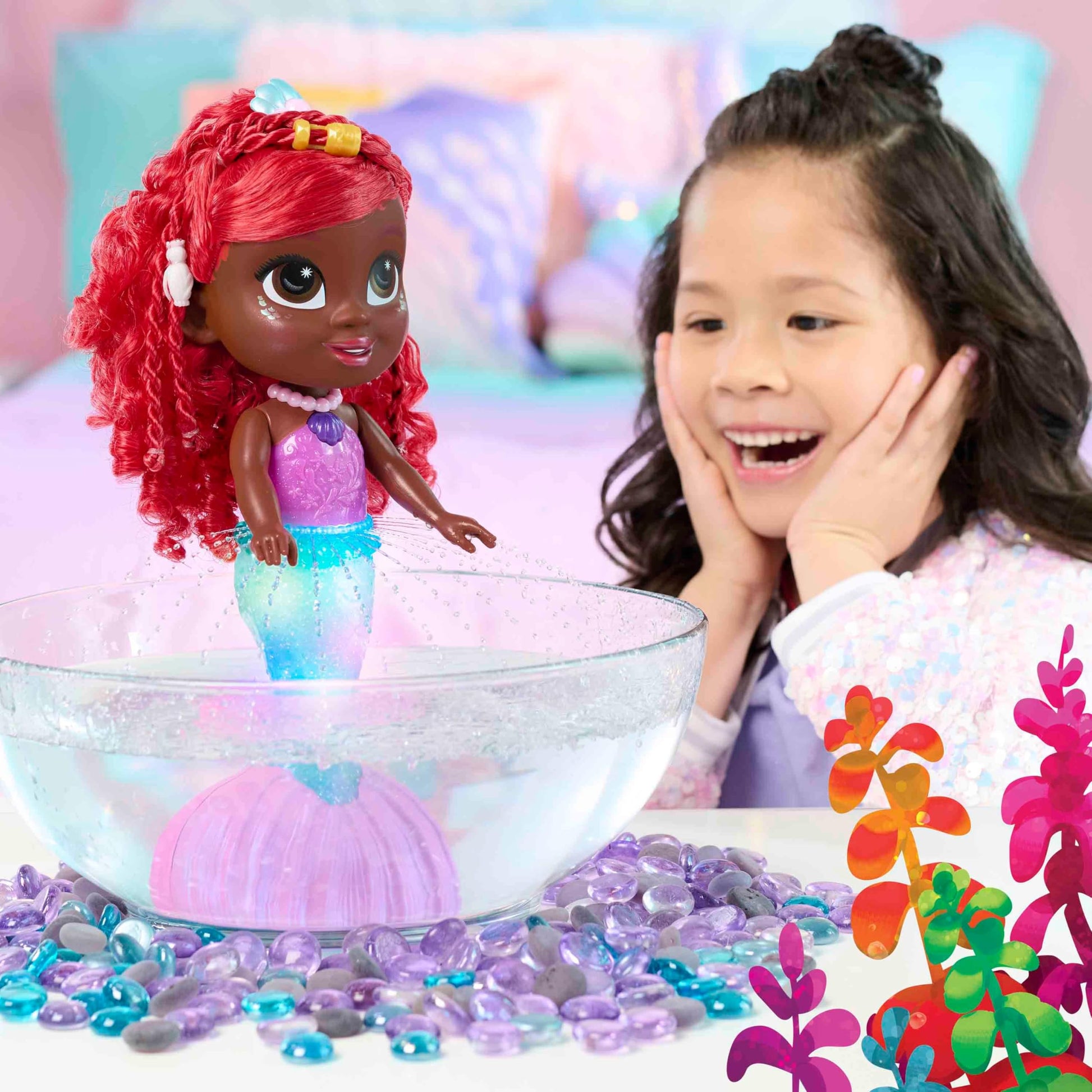 Disney Junior Splash & Glow Ariel Lights and Sounds 11.5-inch Doll and Accessories, 5-pieces, Kids Toys for Ages 3 Up by Just Play