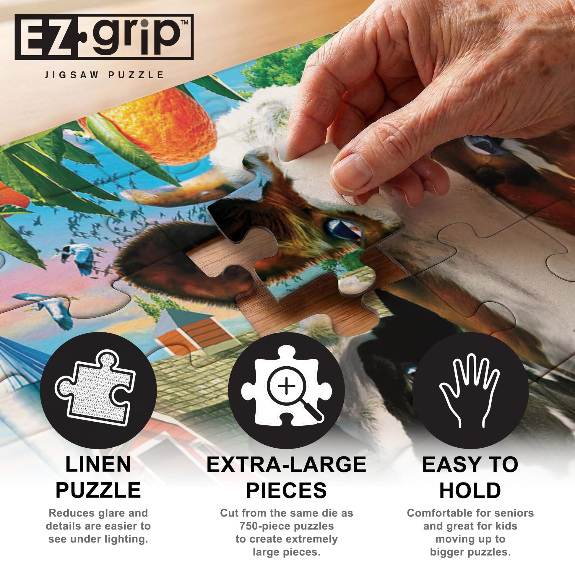 MasterPieces - 300 Piece Jigsaw Puzzle, Large EZ Grip Shapes, Garden Gathering, Fun for Adults, Seniors, Family, Kids, Matte Finish, 18"x24"