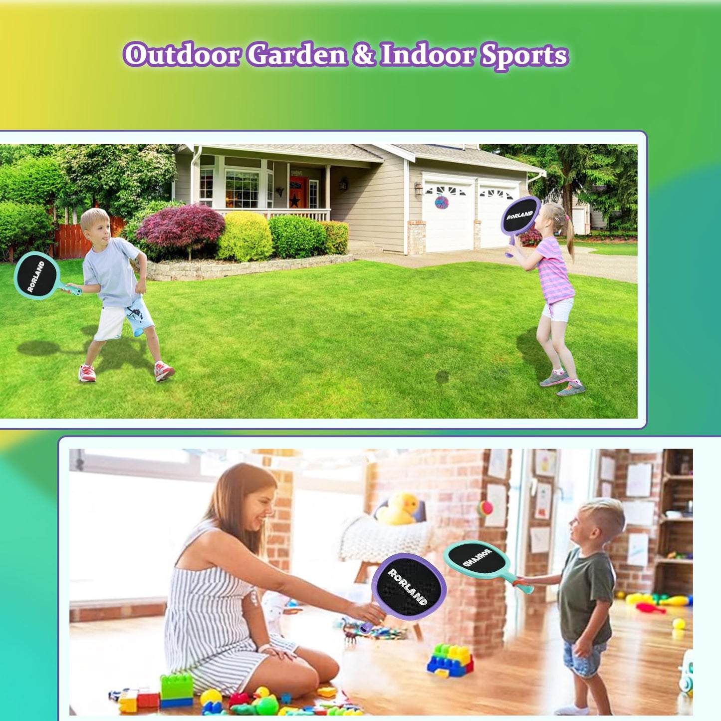 RORLAND Racquet Paddle Bouncy Ball Play Set for Kids Adults Family Activities Rackets, Indoor Outdoor Play Games,Children’s Pool Beach Sport